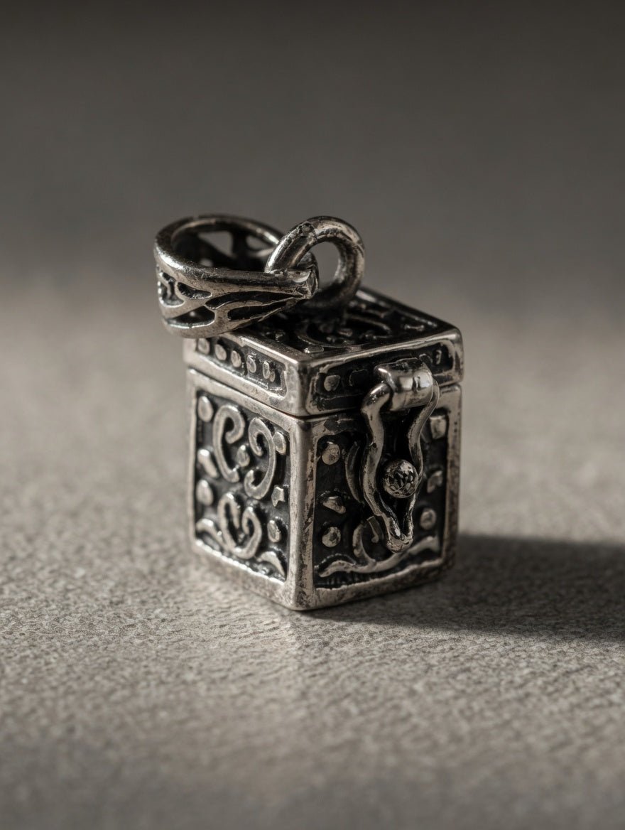 Vintage Etched Ornate Sterling Silver Prayer Box Pendant That Opens & Closes