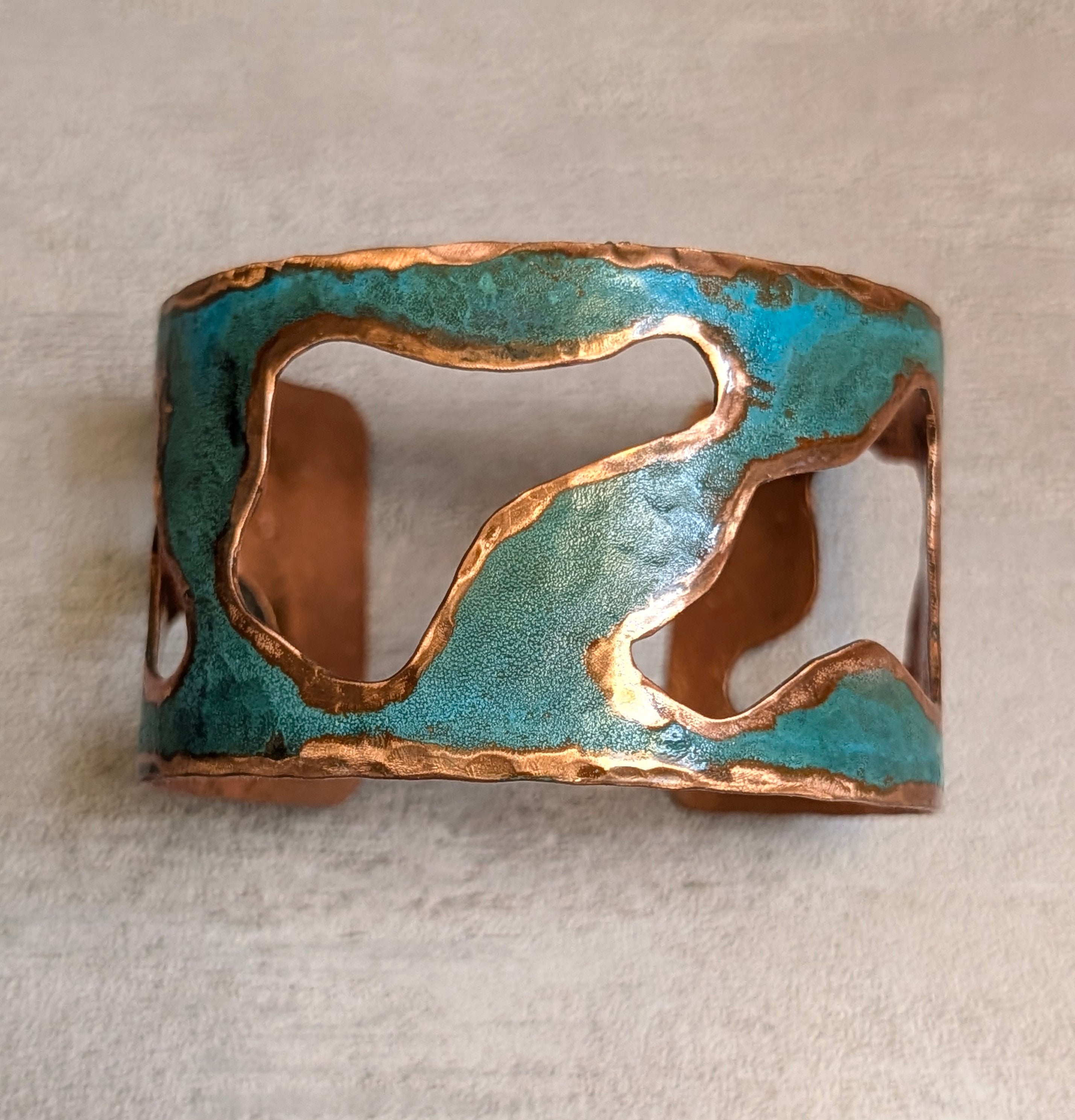 Sterling-Oxidized Lacquer Copper & Turquoise Lake Cuff Bracelet 1.5"