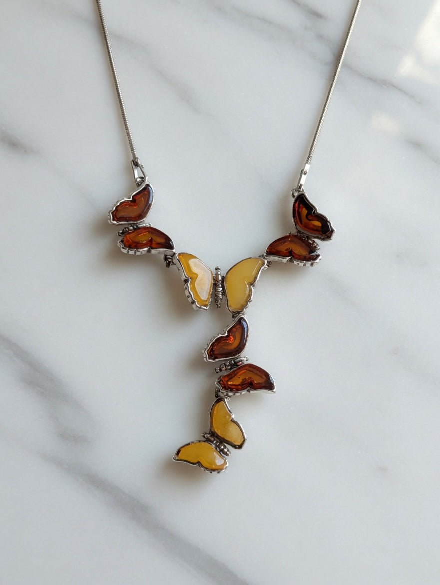 Amber Handmade Sterling Silver  Butterfly Drop Necklace