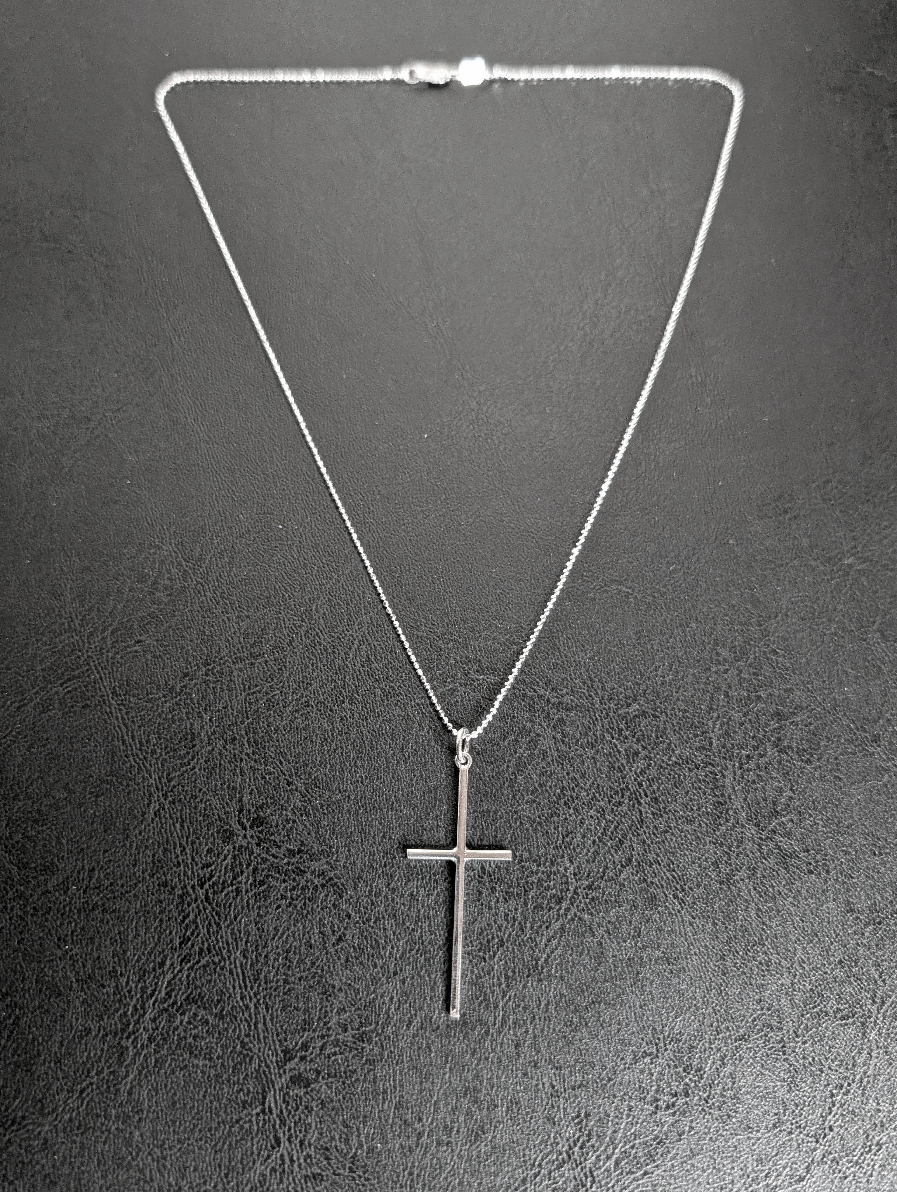 Sterling Silver Large & Slim Simple Cross Necklace