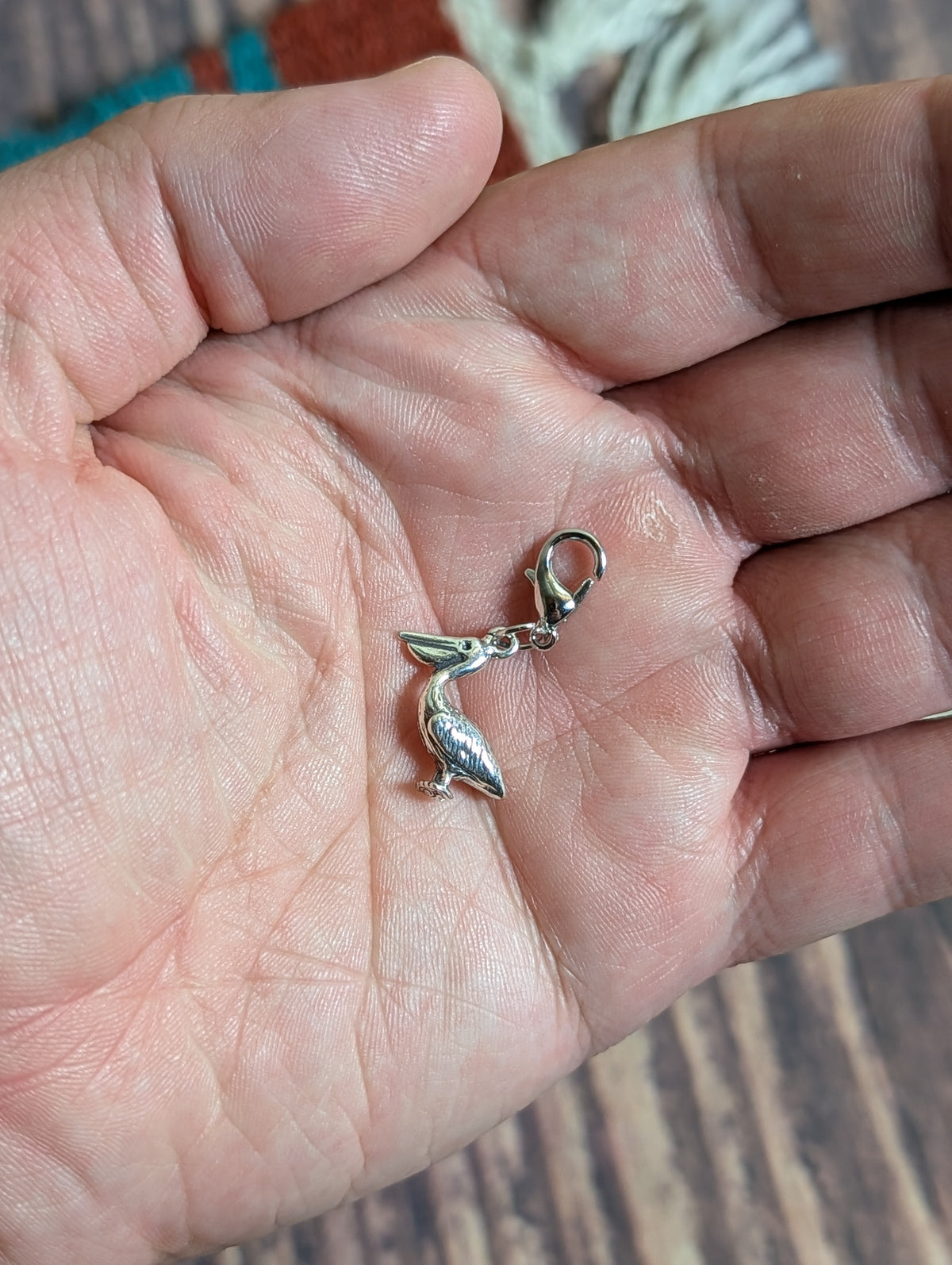 Handcrafted Pelican Bird Charm Sterling Silver