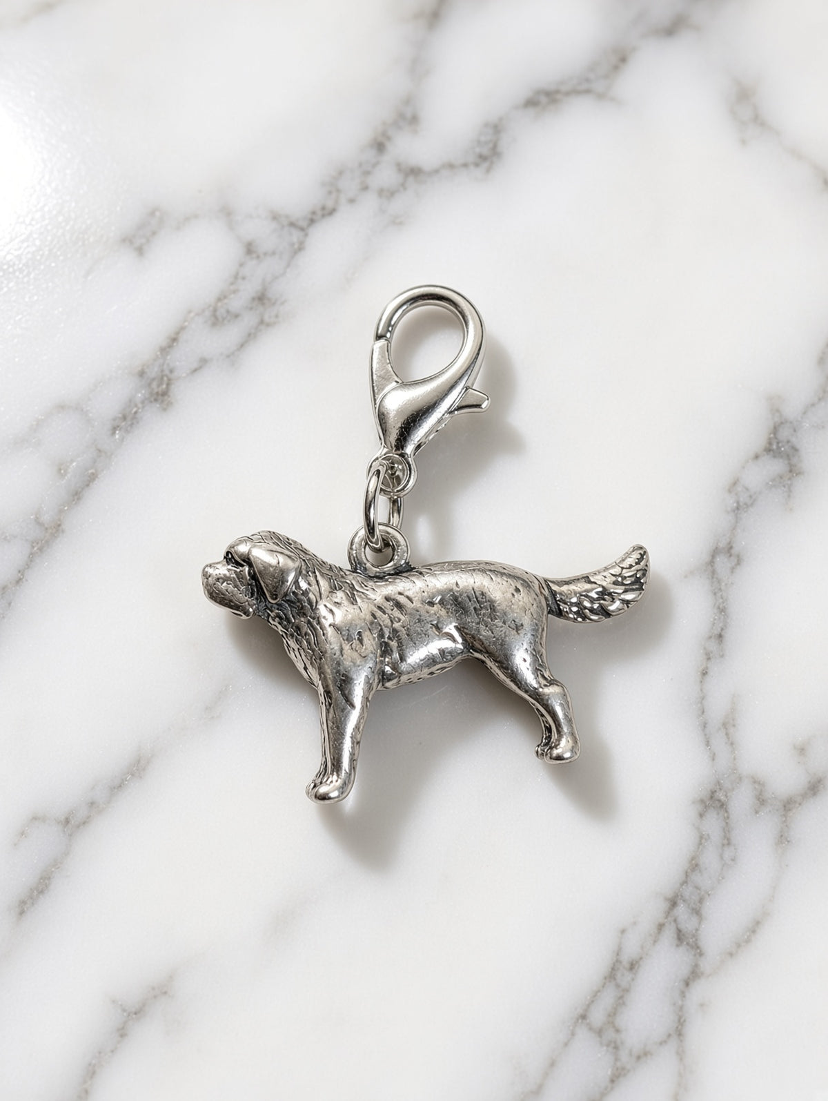 Handcrafted St. Bernard Dog Charm Sterling Silver