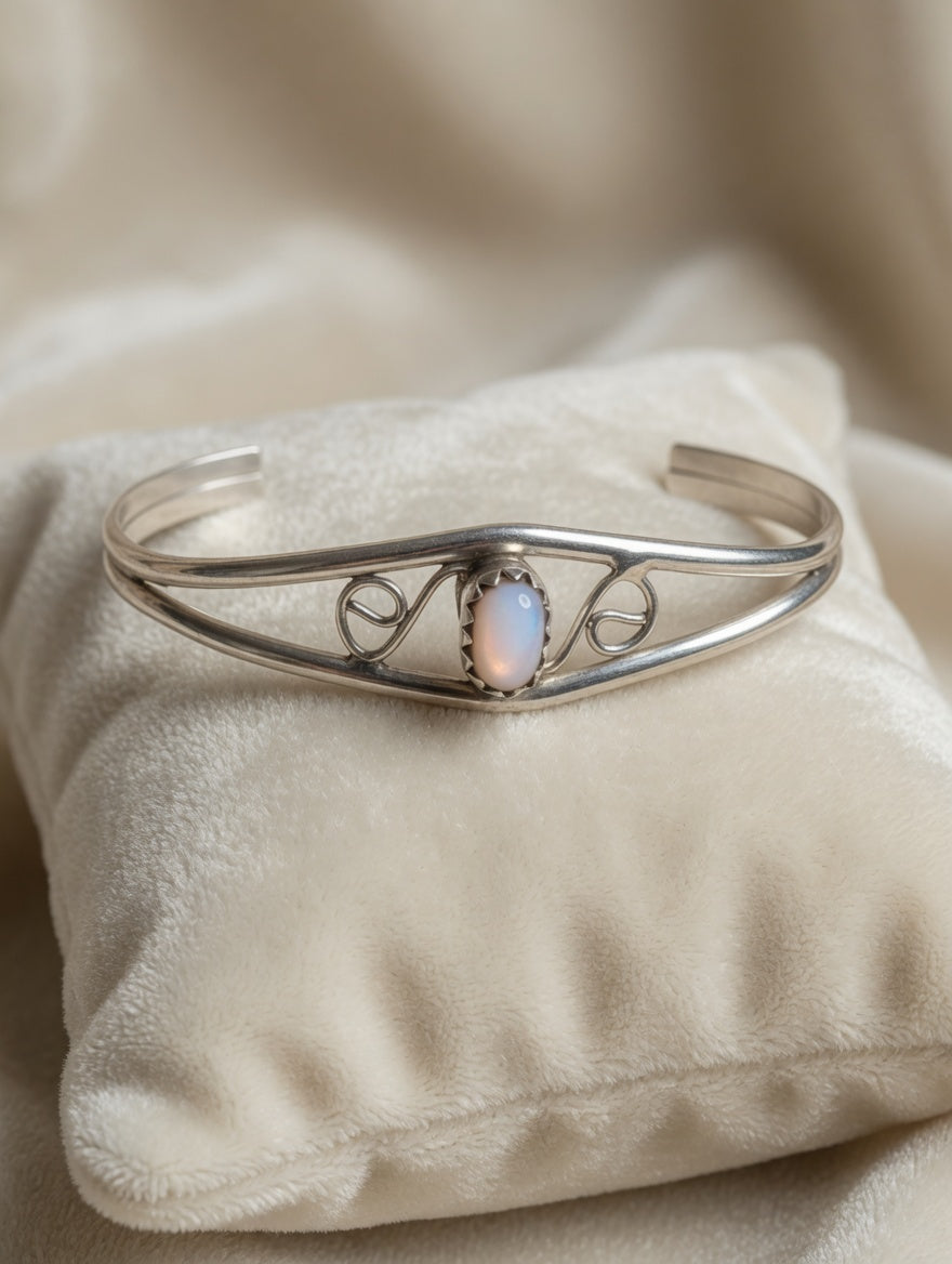 Handcrafted Sterling Silver Pink Opal Kid's Cuff Bracelet – Swirl Design