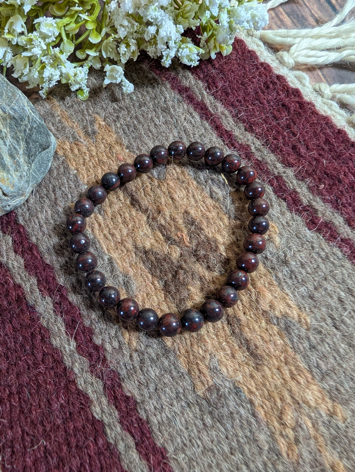 Dark Red Garnet 6mm Beaded Stretch Bracelet