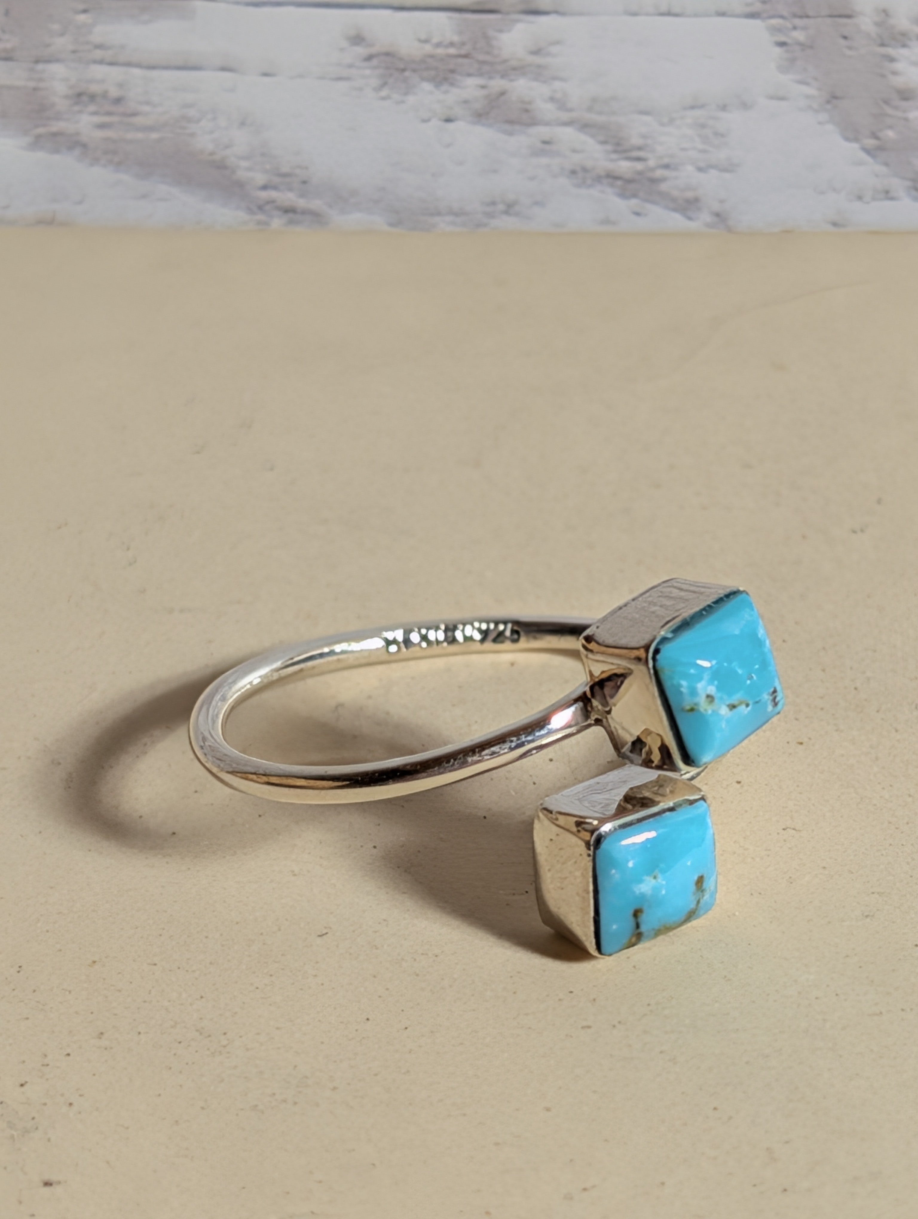 Wraparound Double Stone Turquoise Sterling Silver Adjustable Ring