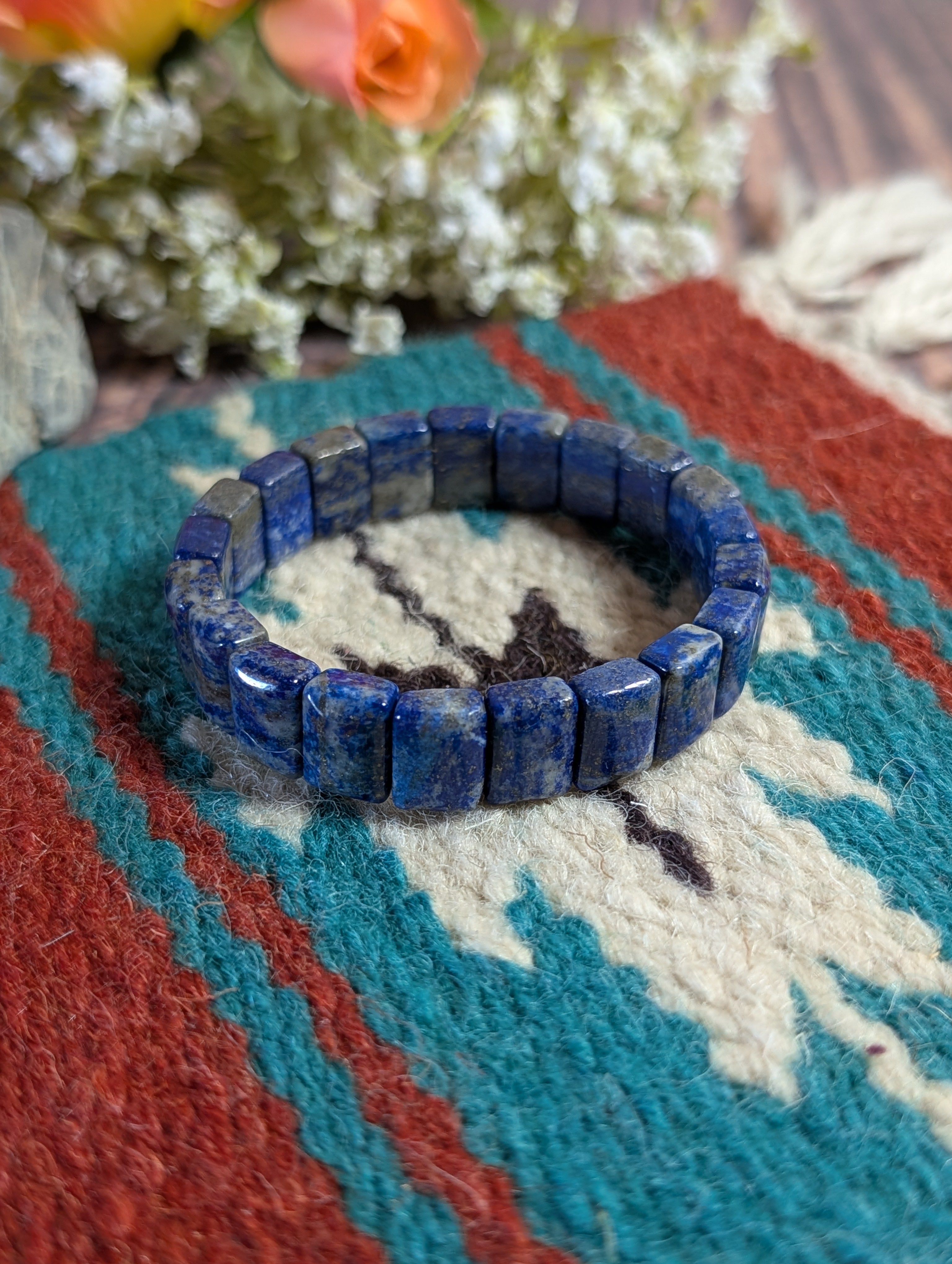 Lapis Rectangular Flat Elastic Stretch Bracelet