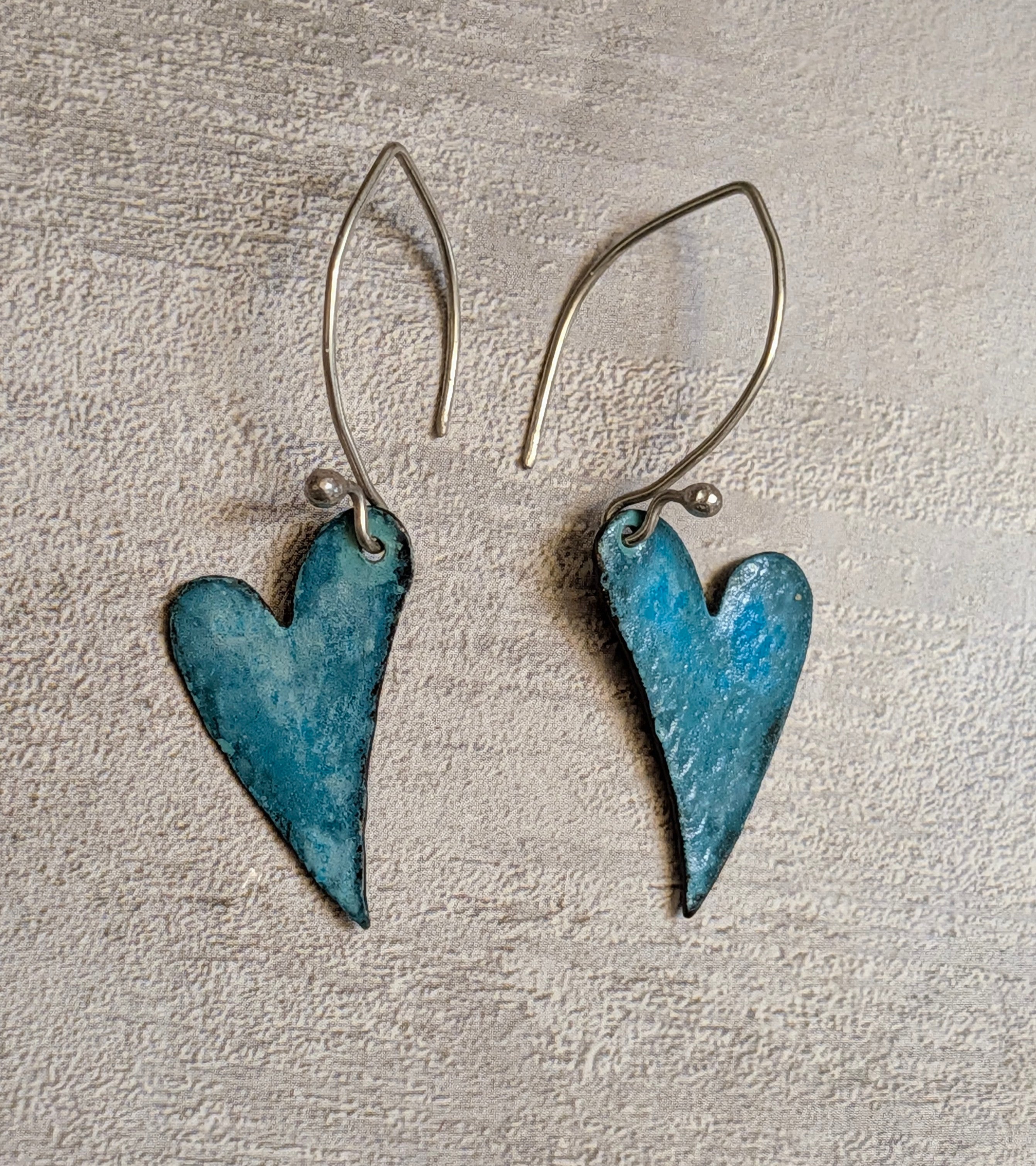 Sterling Oxidized Lacquer Copper & Turquoise Heart Earrings