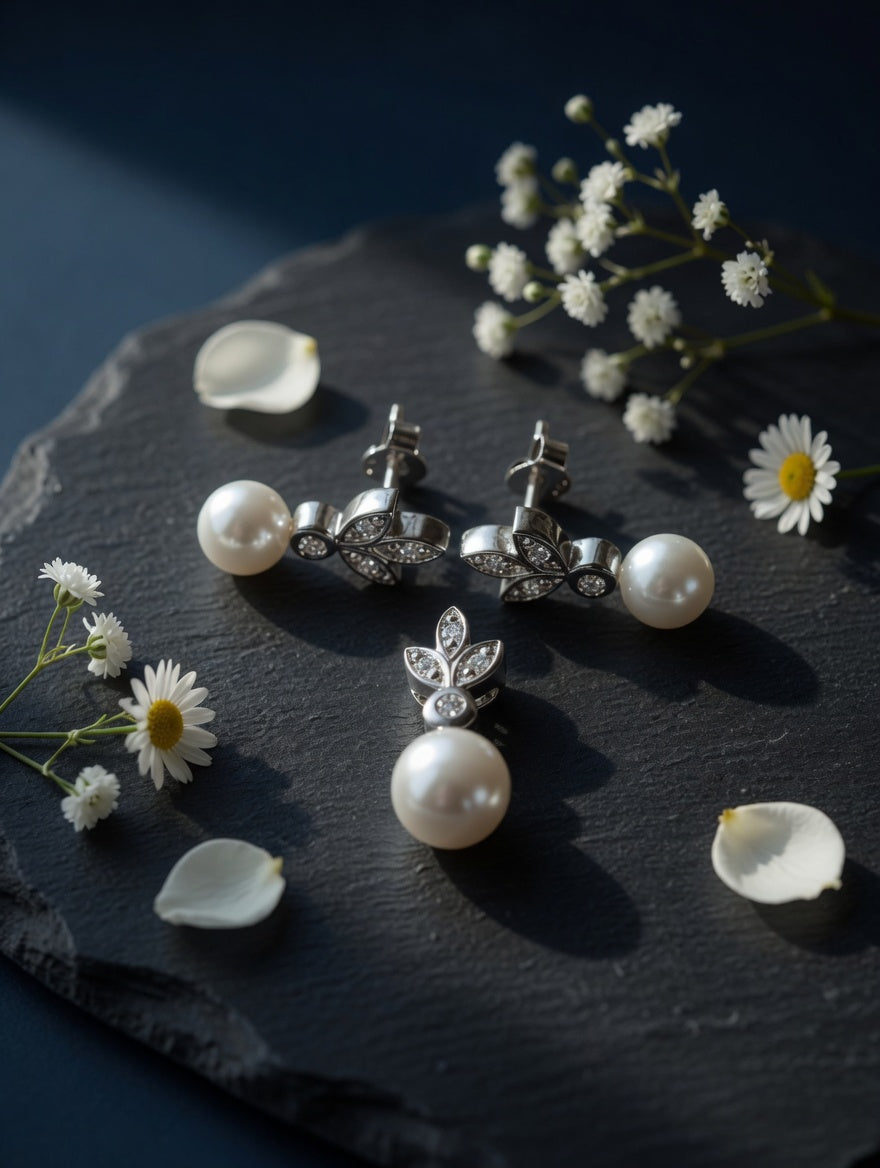 Elegant Sterling Silver Pearl Drop Earrings & Pendant Jewelry Set