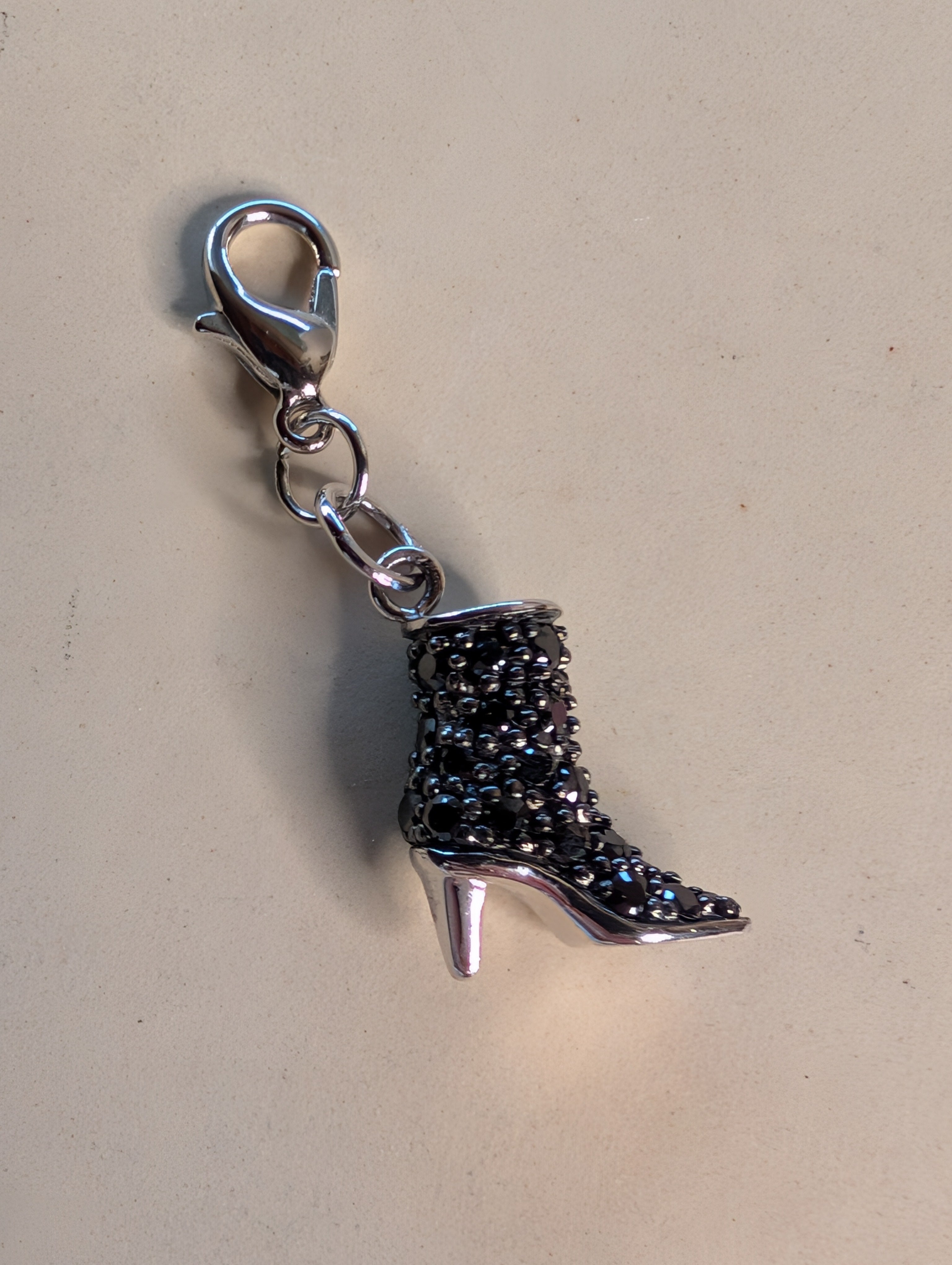 Sterling Silver Detailed Black CZ High Heel Cowboy Boot Charm