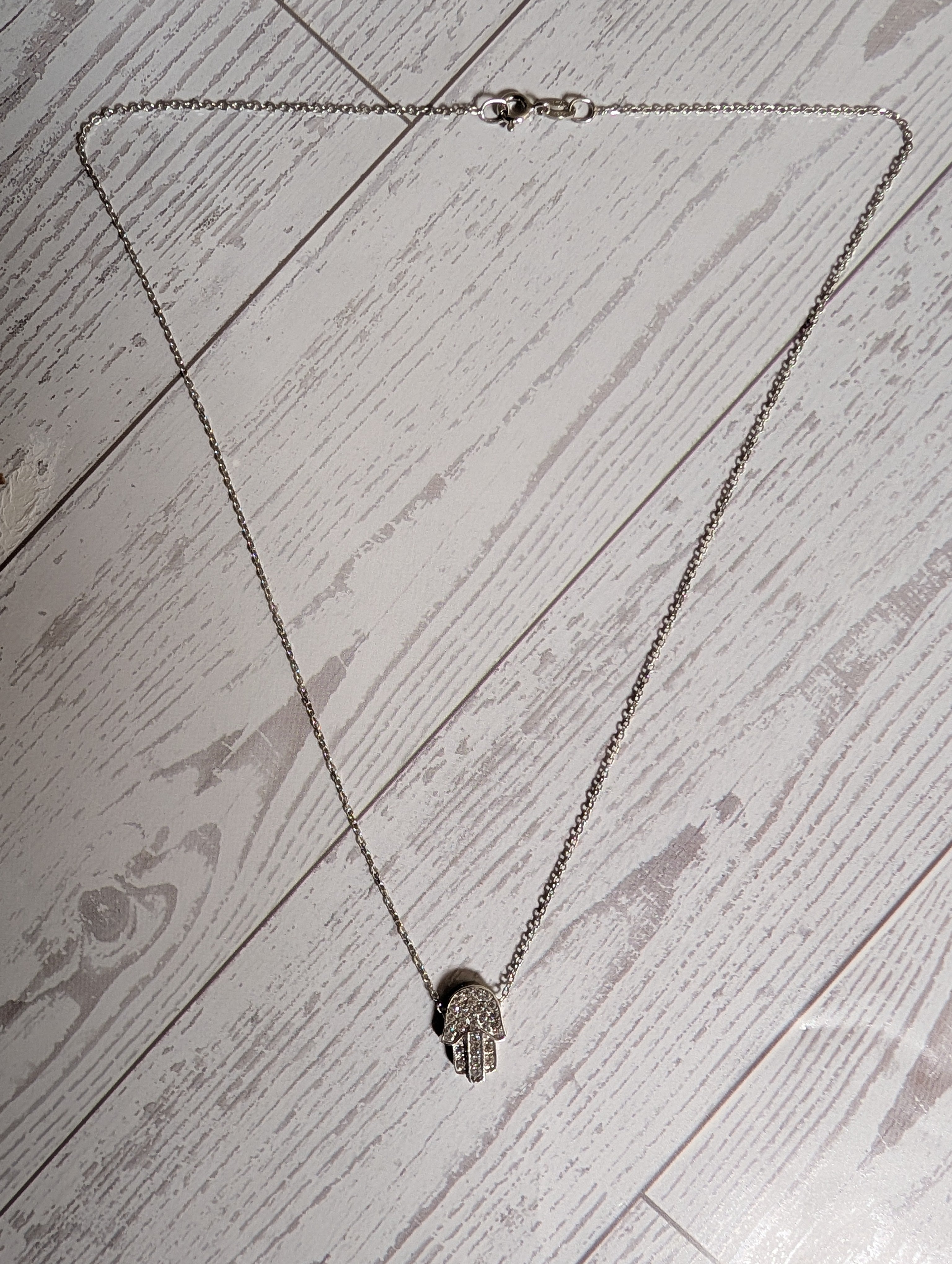 Hamsa Hand CZ Pendant On Sterling Silver Necklace