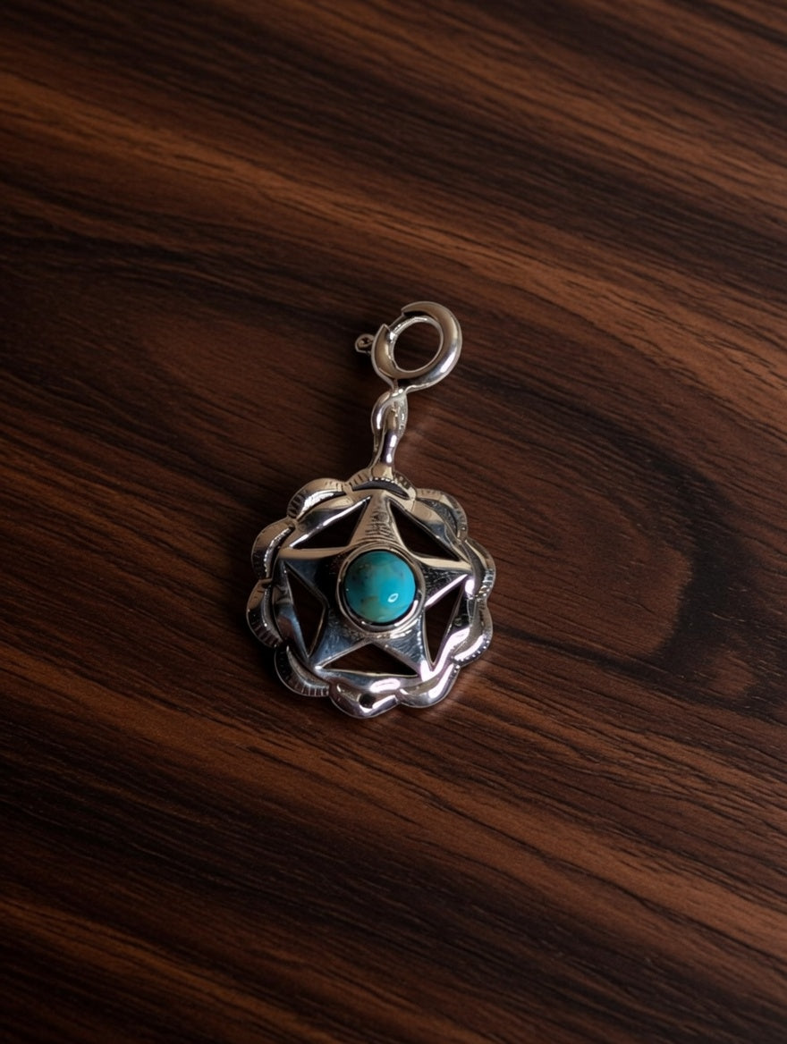 Sterling Silver Southwestern Style Star Charm With Turquoise