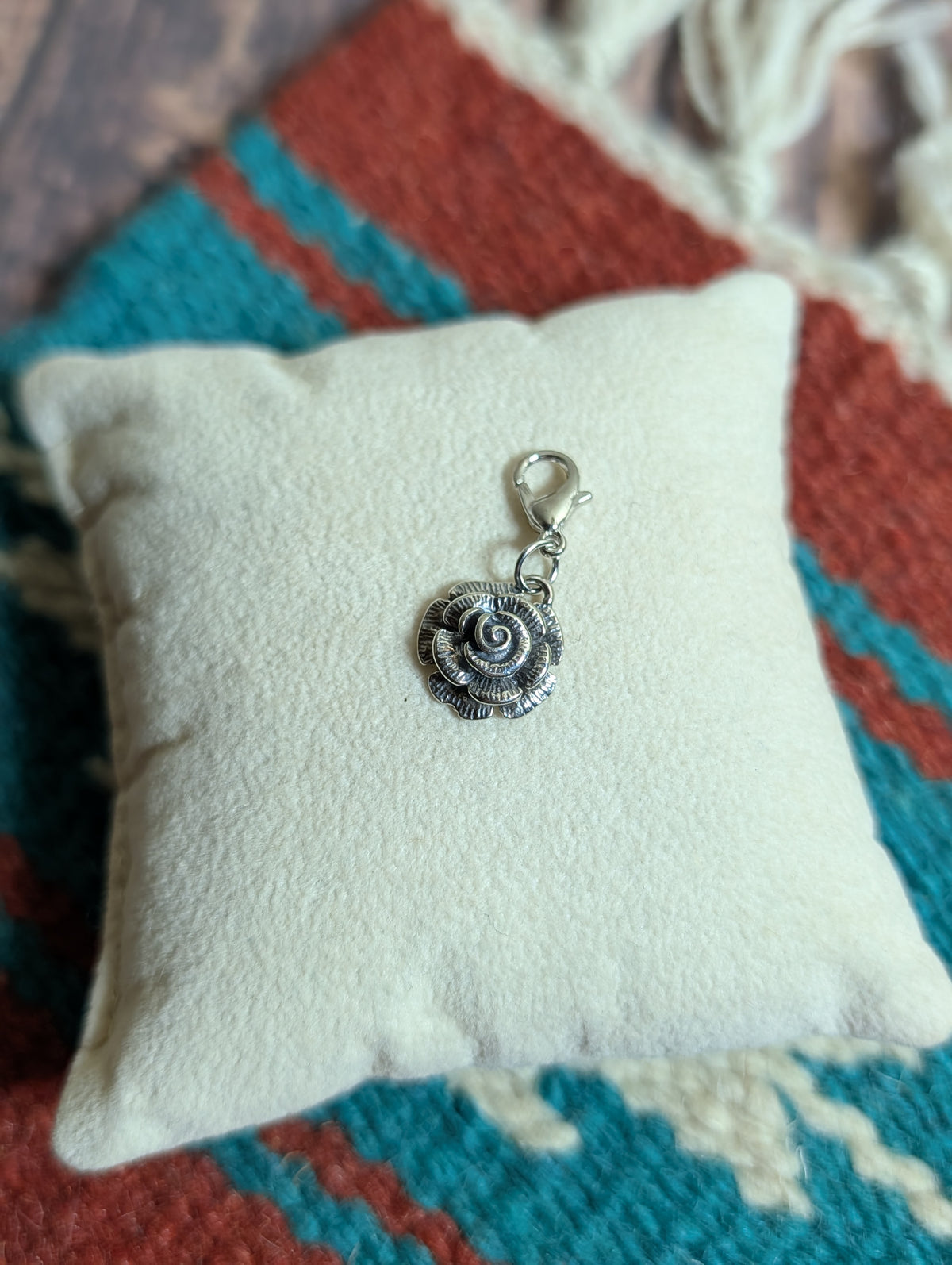 Handcrafted Rose Flower Charm Sterling Silver