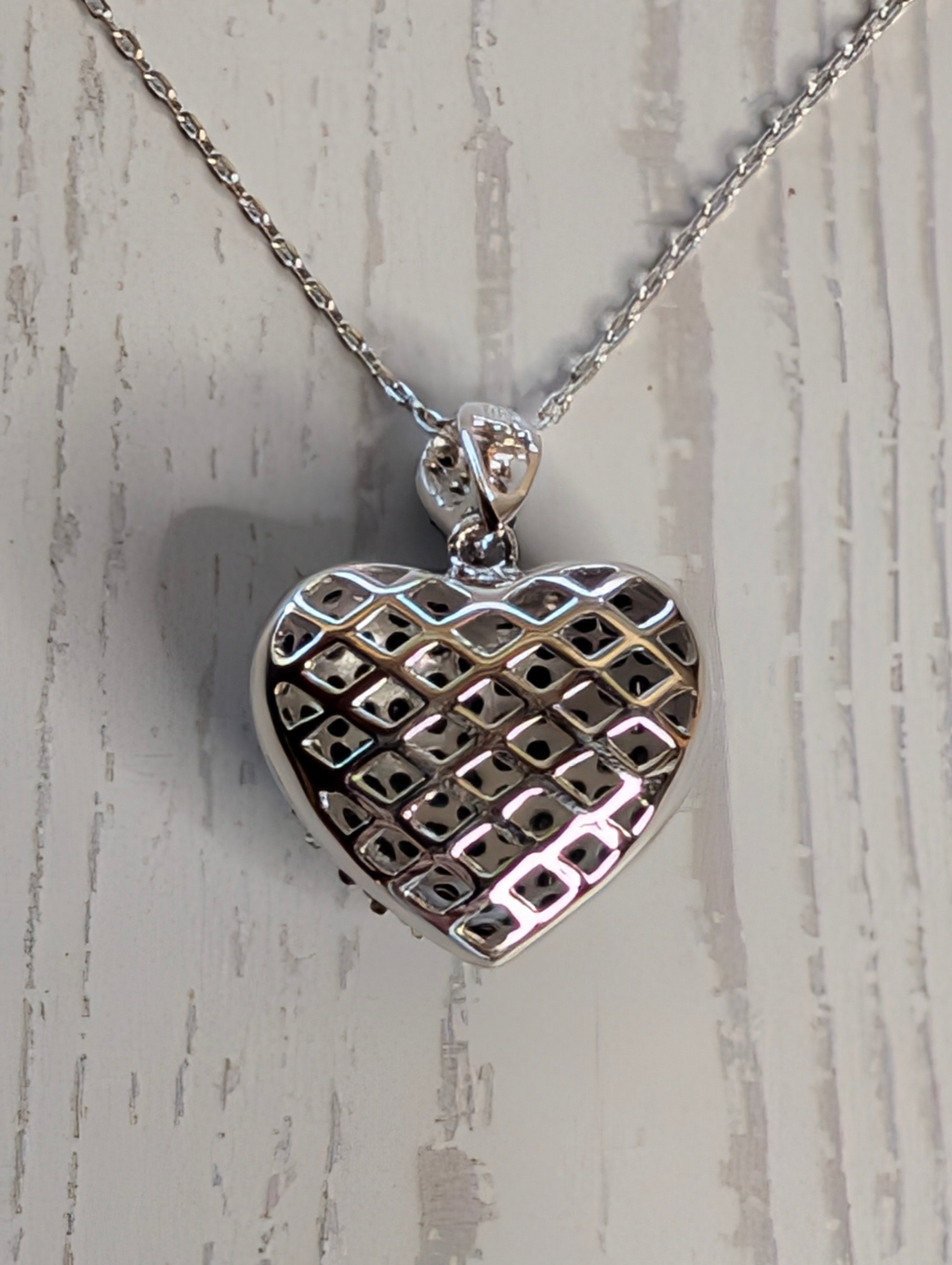 Sterling Silver Black Druzy CZ Puffy Heart Pendant Necklace