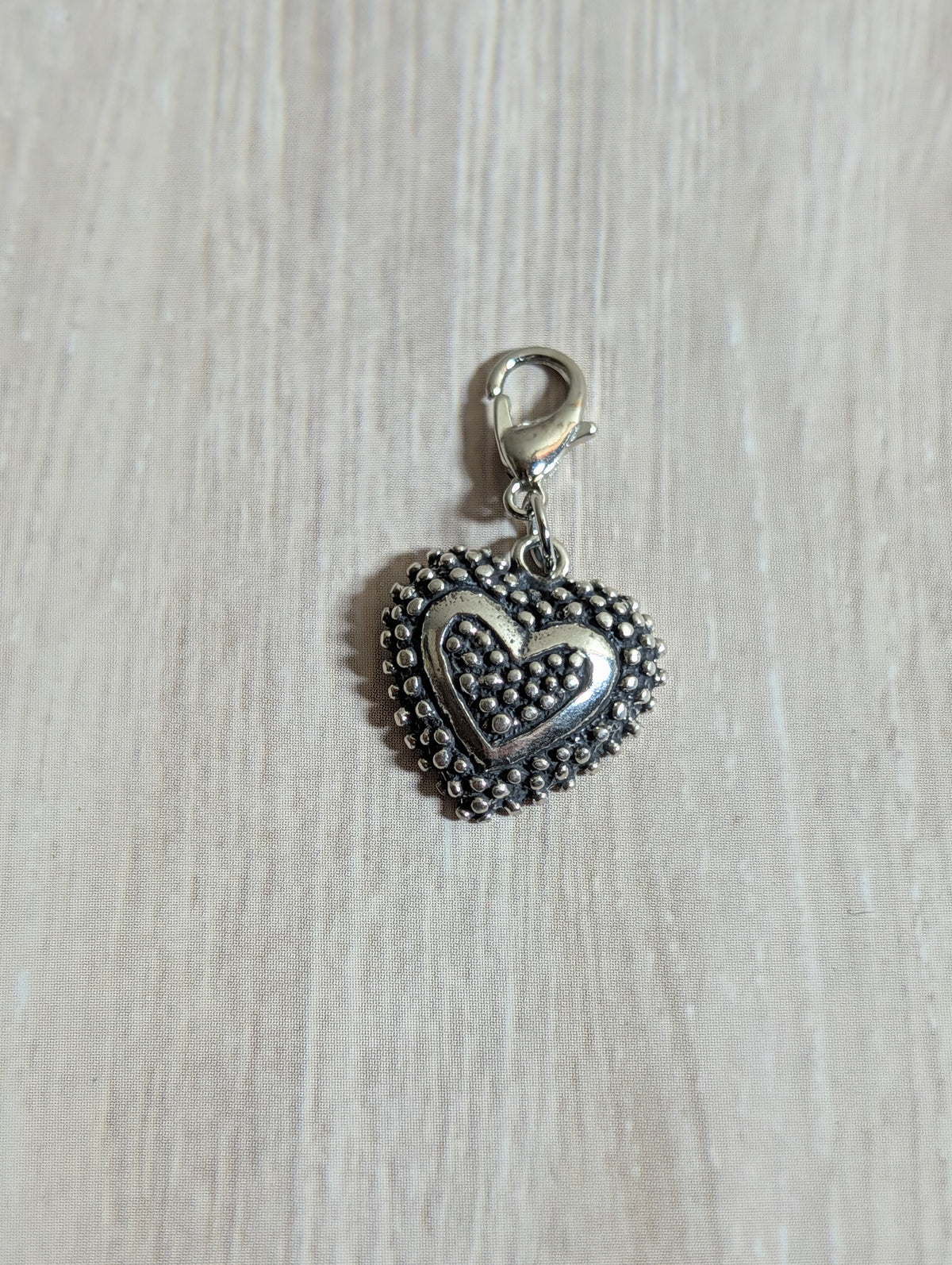 Handcrafted Textured Heart Charm Sterling Silver