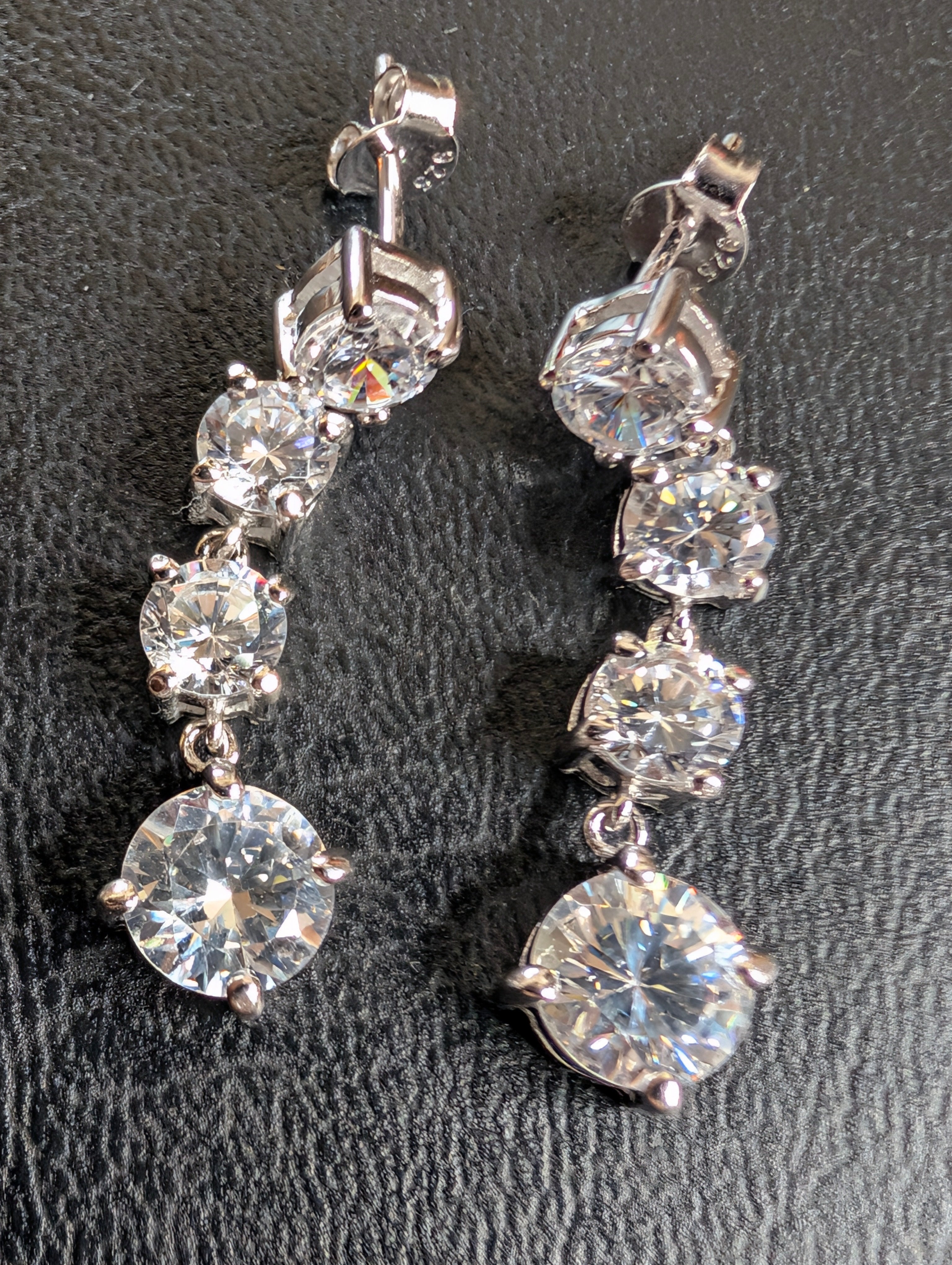 Sterling Silver Four Stone CZ Dangle Earrings & Pendant Set