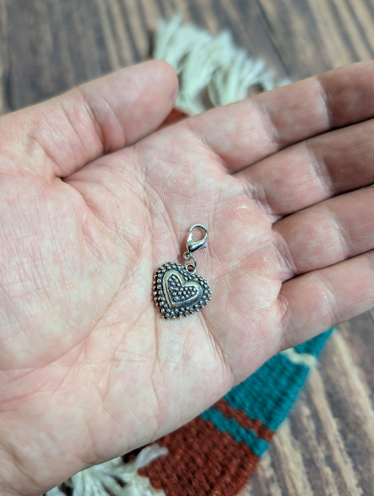 Handcrafted Textured Heart Charm Sterling Silver
