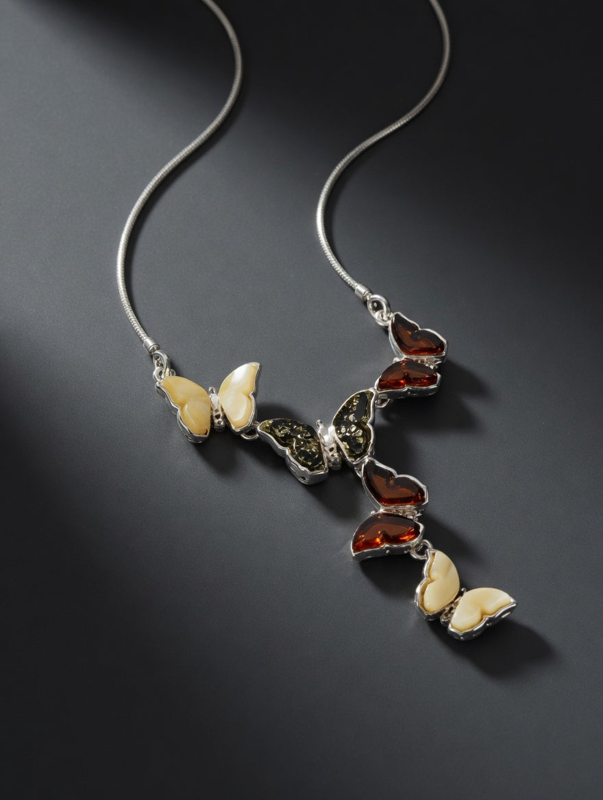 Amber Handmade Sterling Silver  Butterfly Drop Necklace
