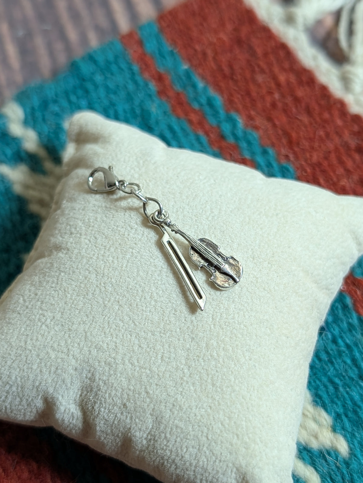 Handcrafted Violin With Bow Musical Instrument Charm Sterling Silver