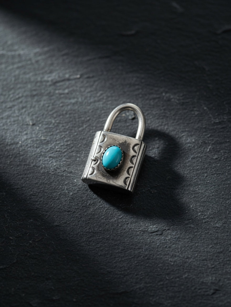 Sterling Silver Padlock Pendant with Turquoise