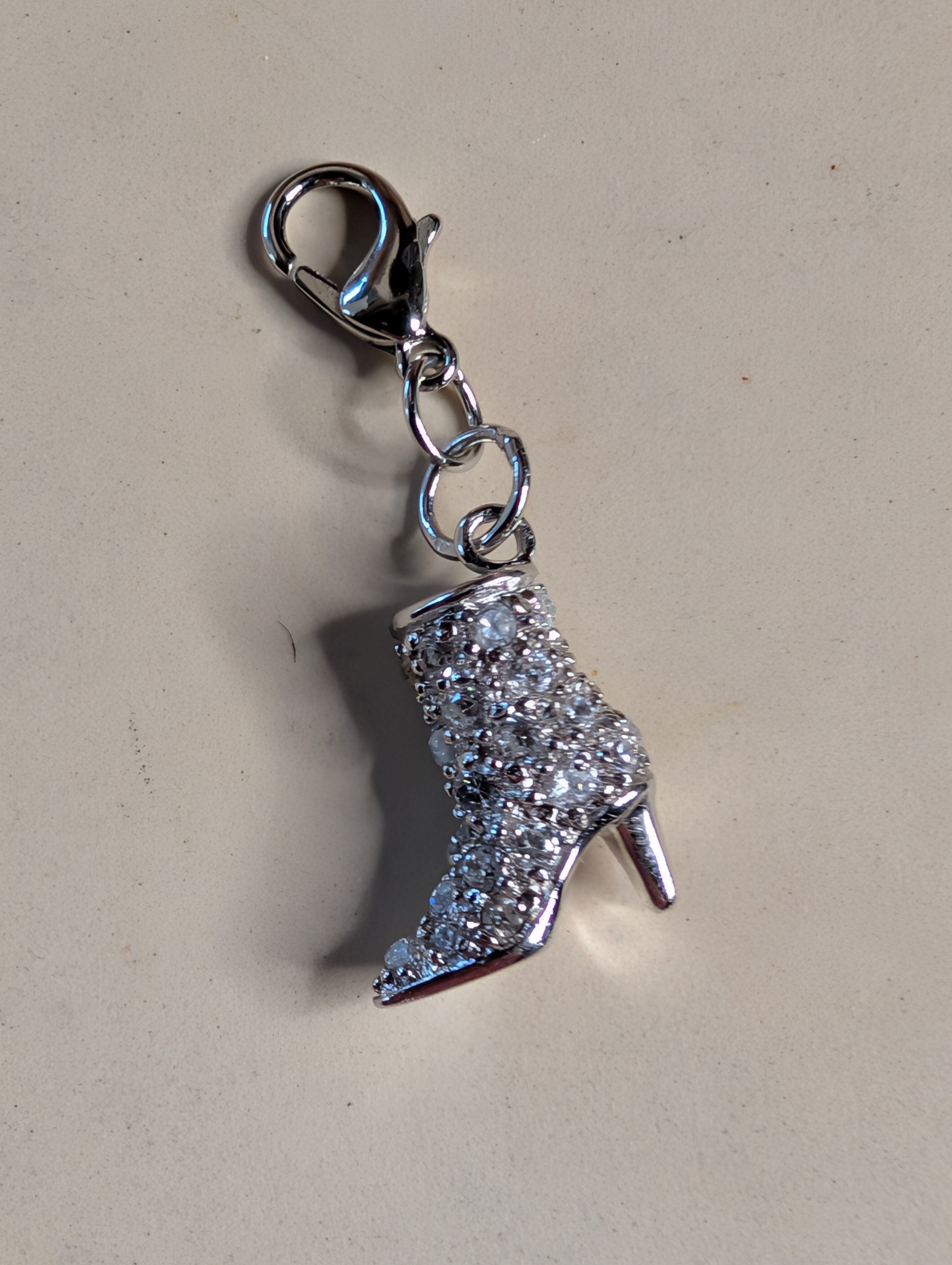 Sterling Silver Detailed CZ High Heel Cowboy Boot Charm