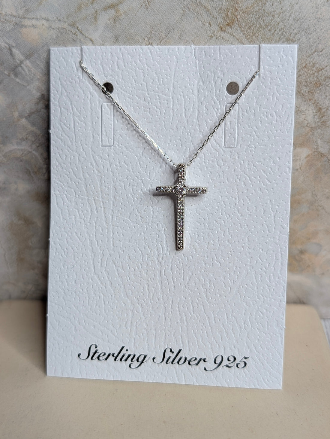 Sterling Silver CZ Simple Cross Pendant Necklace
