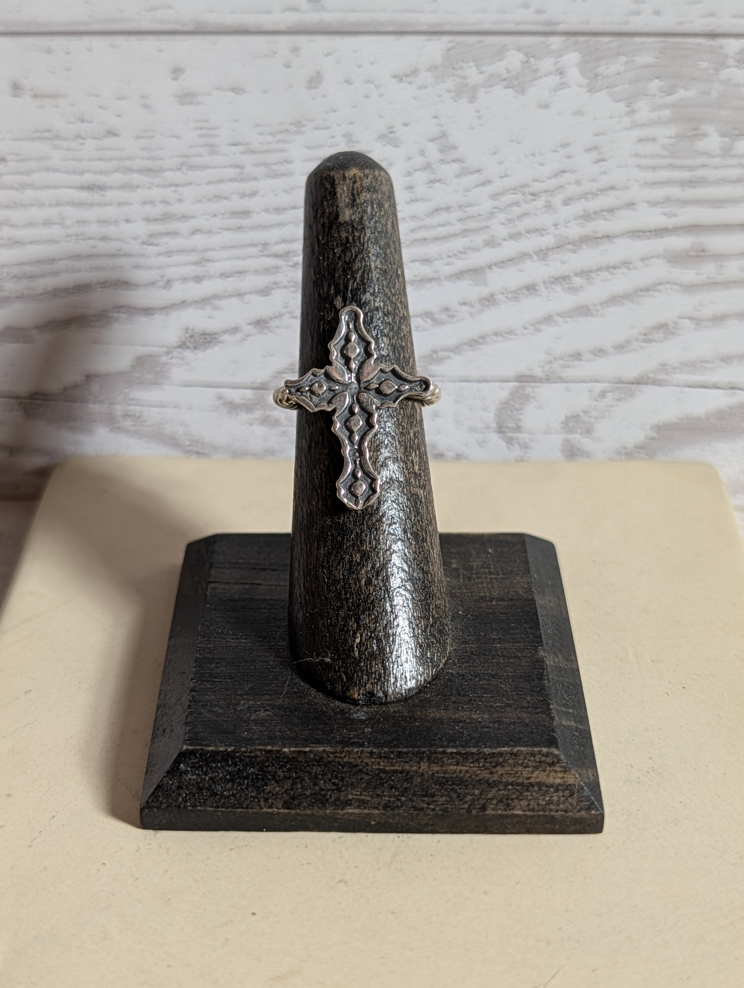 Ornate Filigree Cross Sterling Silver Ring Size 6