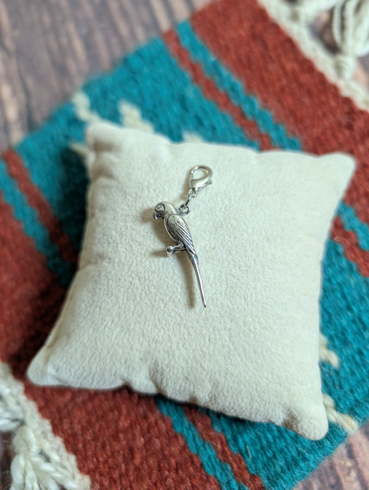 Handcrafted Macaw Parrot Charm Sterling Silver