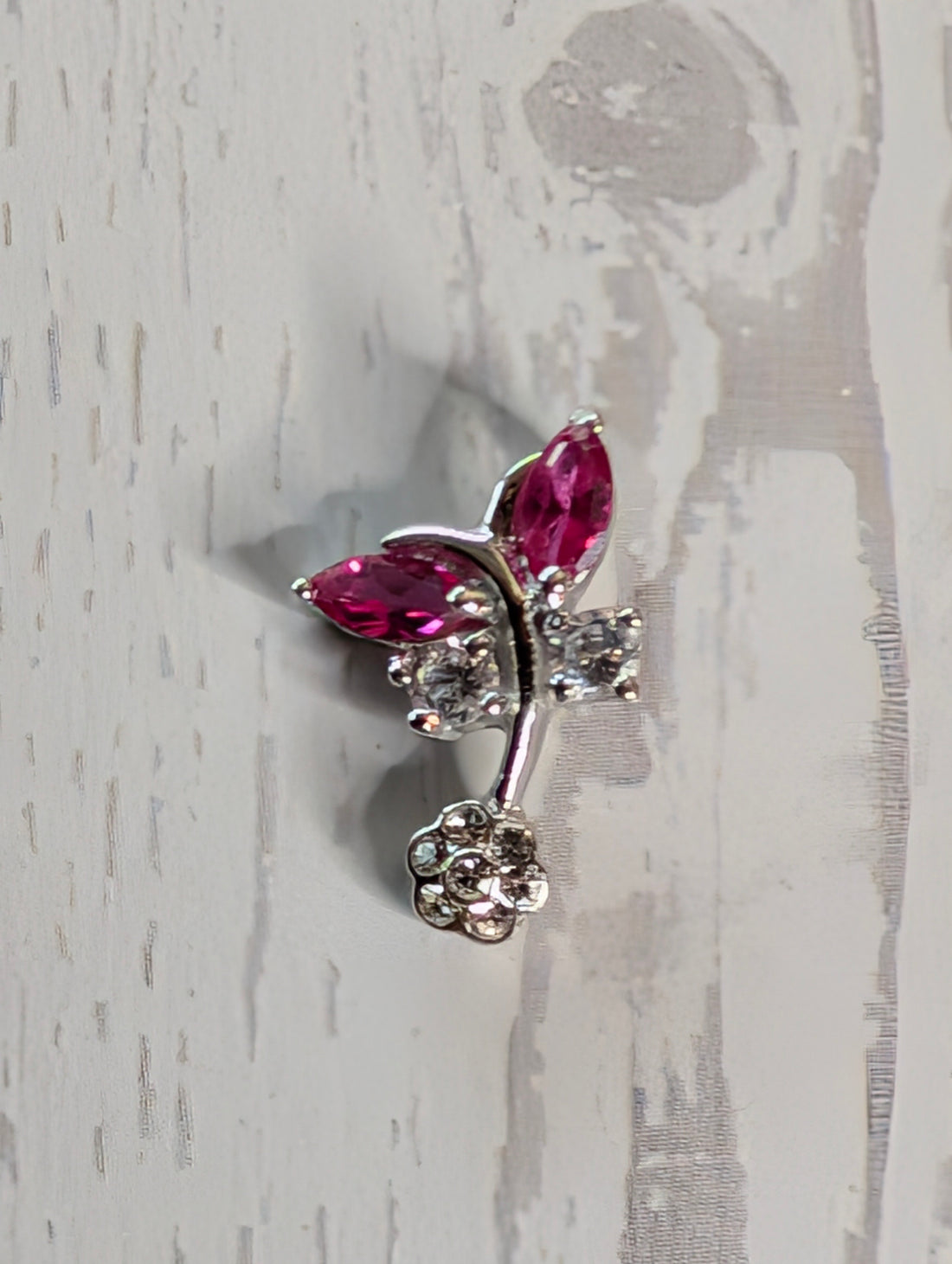 Sterling Silver CZ Hot Pink Gemstone Butterfly Earrings & Pendant Jewelry Set