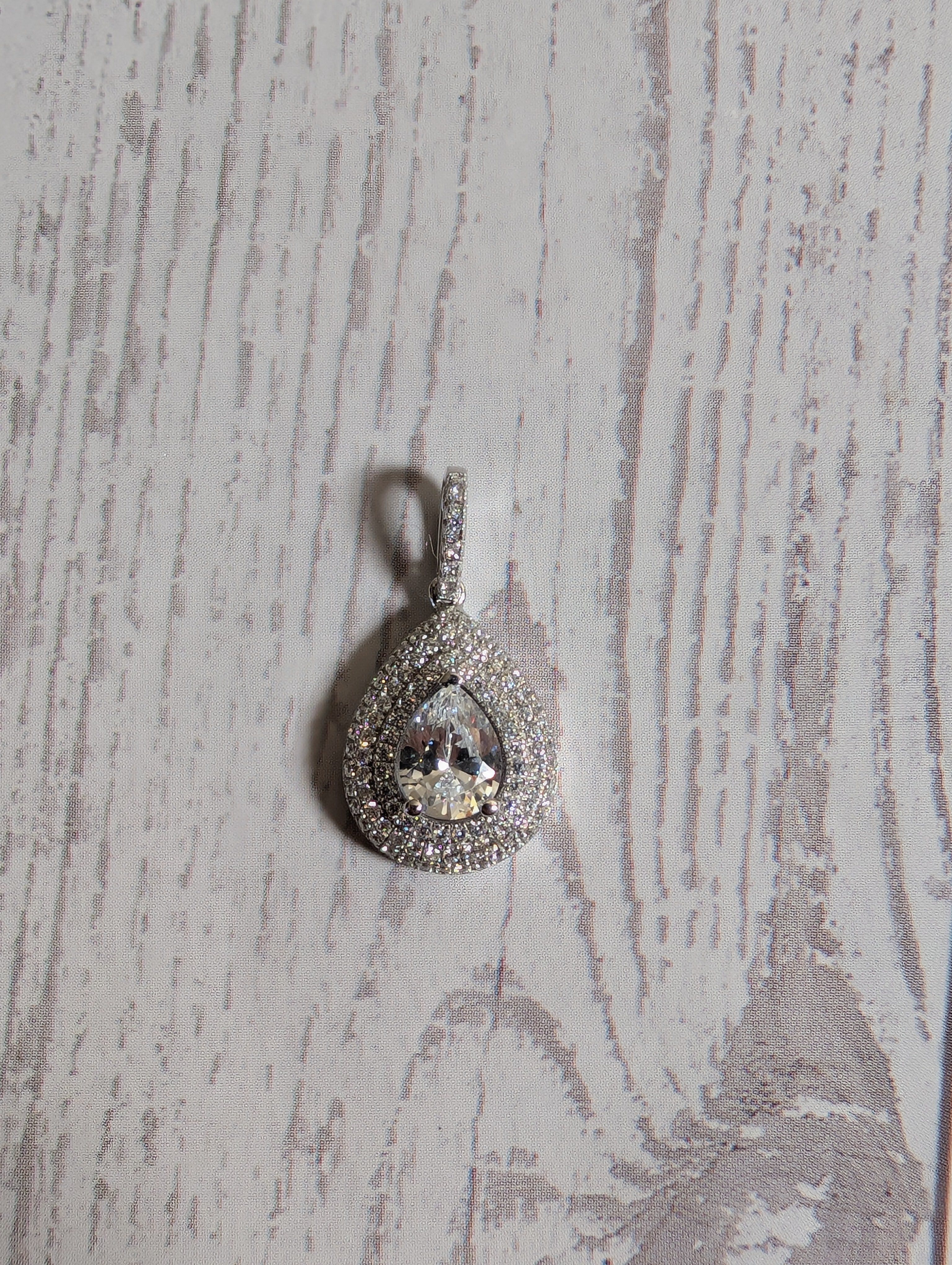 CZ Teardrop Shaped Sterling Silver Pendant