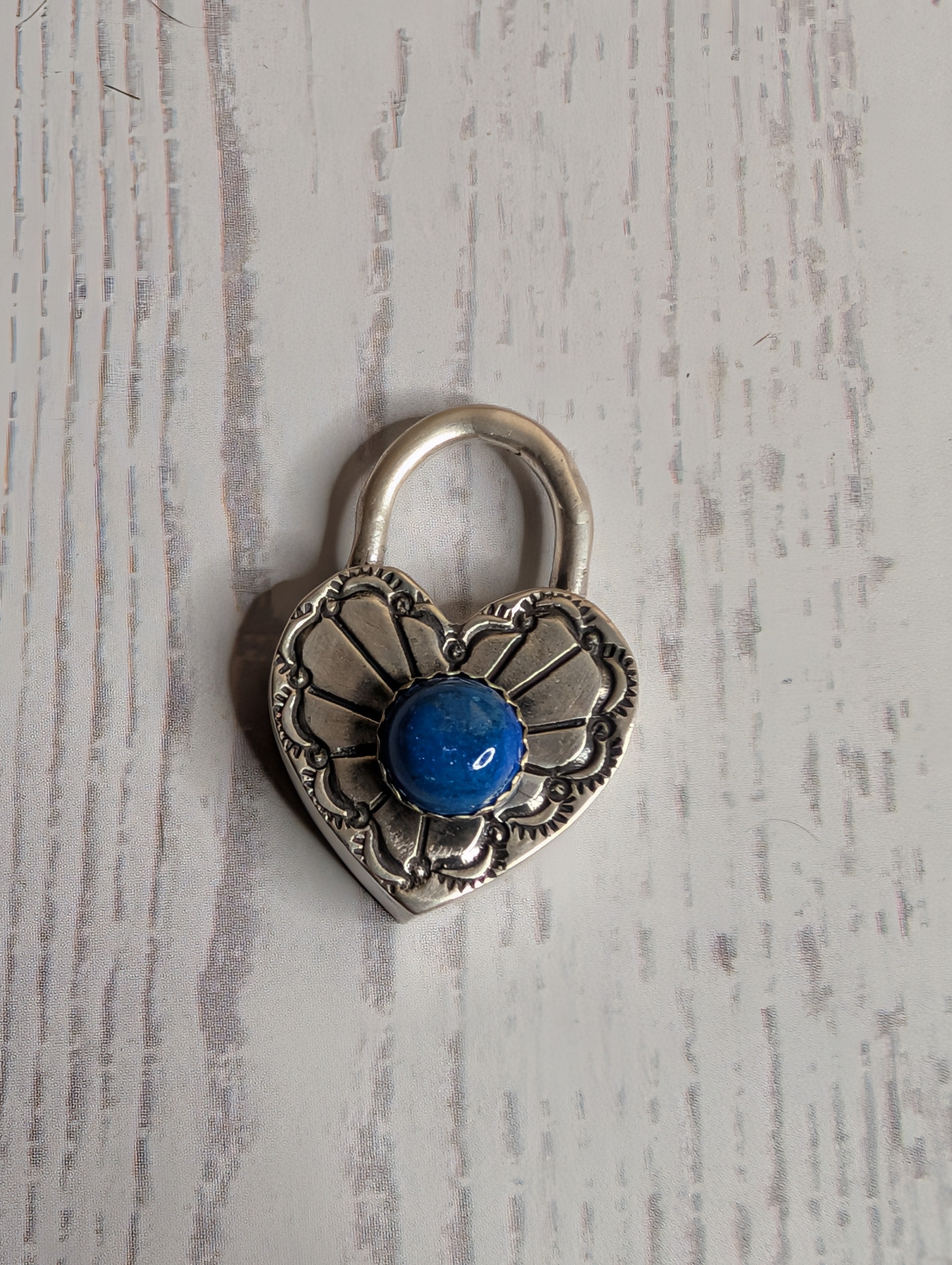 Sterling Silver Heart Padlock Pendant with Lapis Stone