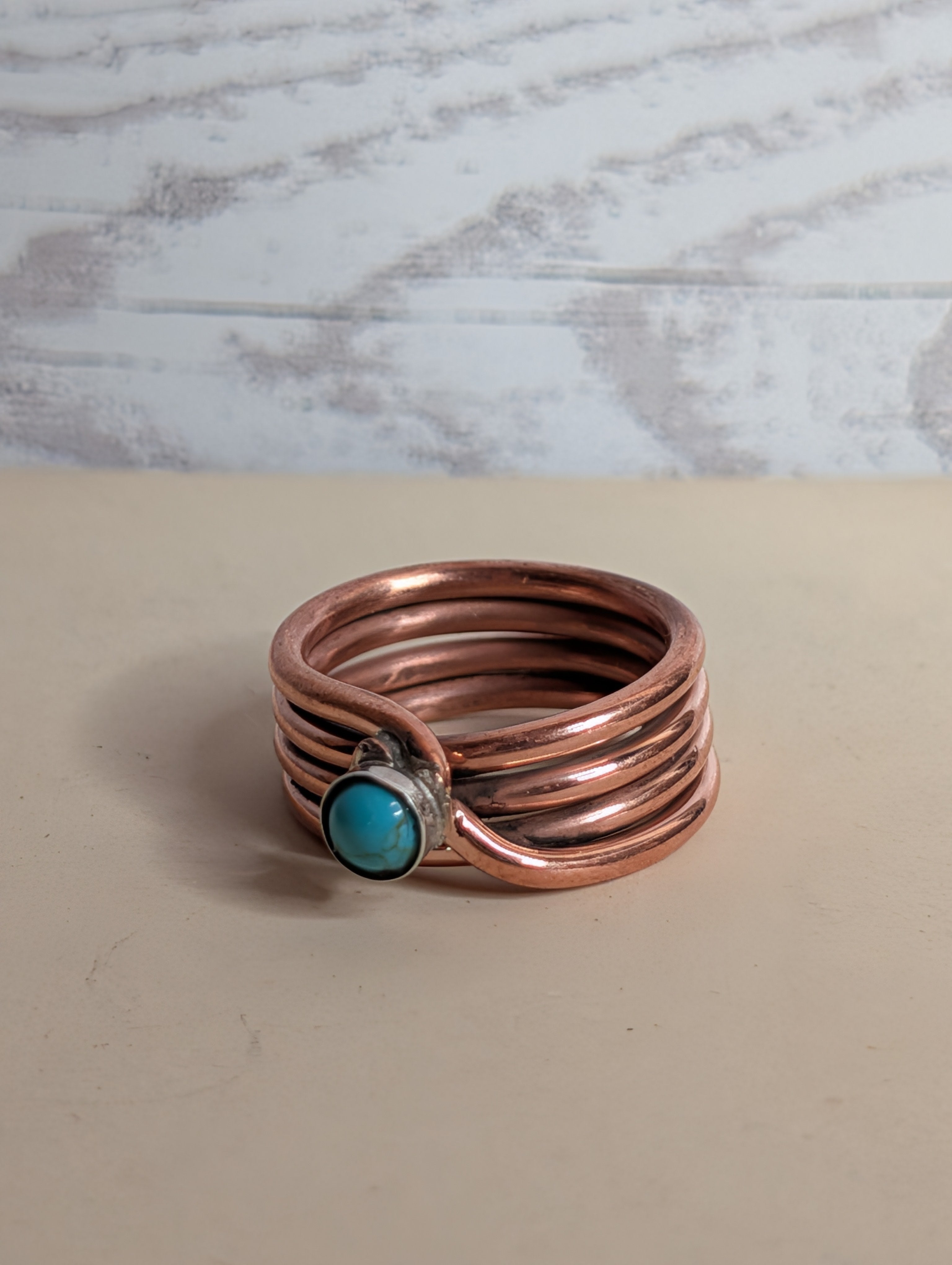 Handcrafted Turquoise Copper Wire Wrapped Strand Ring