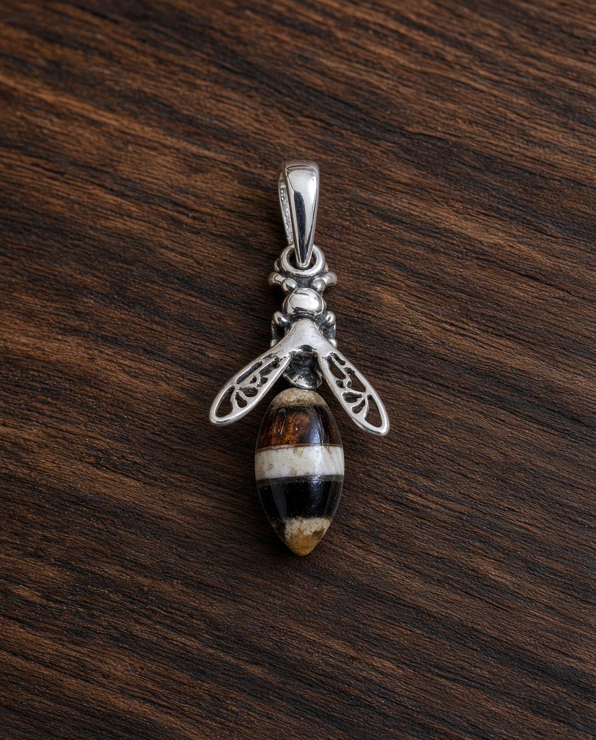 Handmade Bee Honey Cognac Cabochon & Sterling Silver Pendant Variant B02