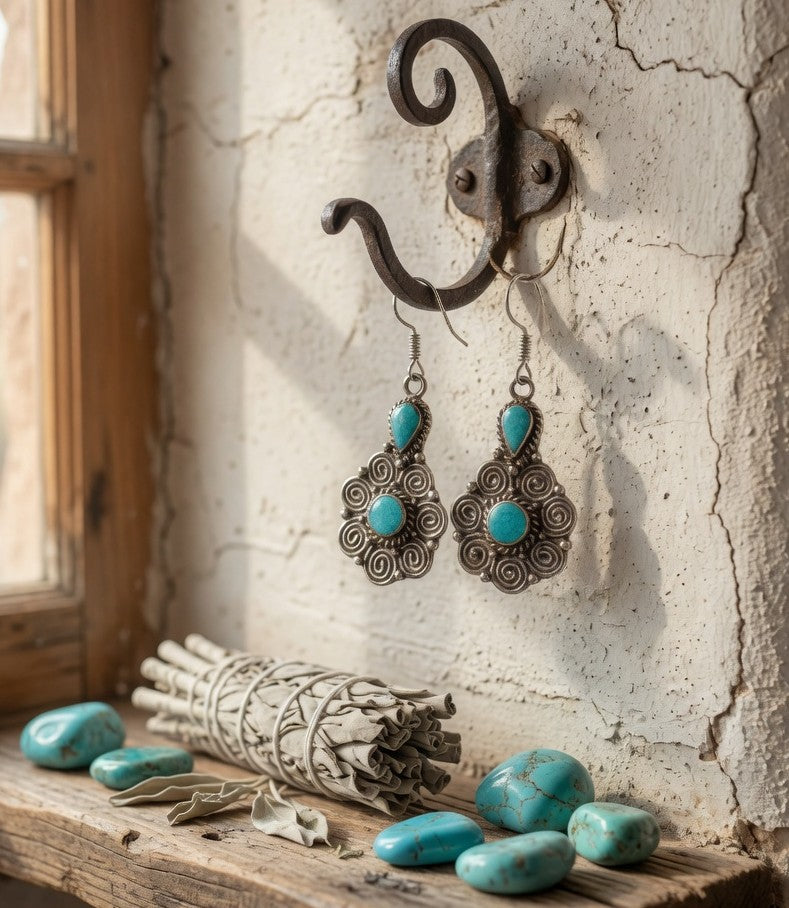Turquoise Two-Stone Filigree Dangle Earrings
