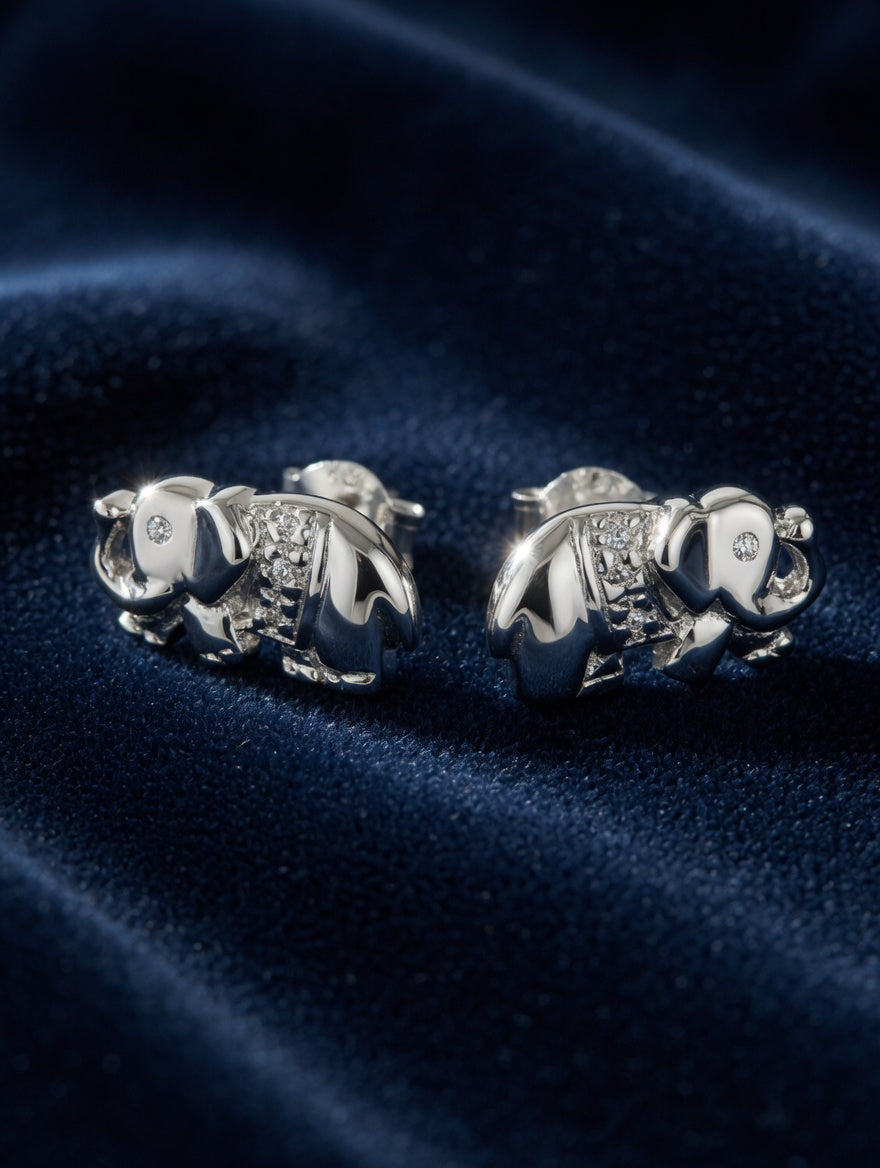 Sterling Silver Elephant Stud Earrings