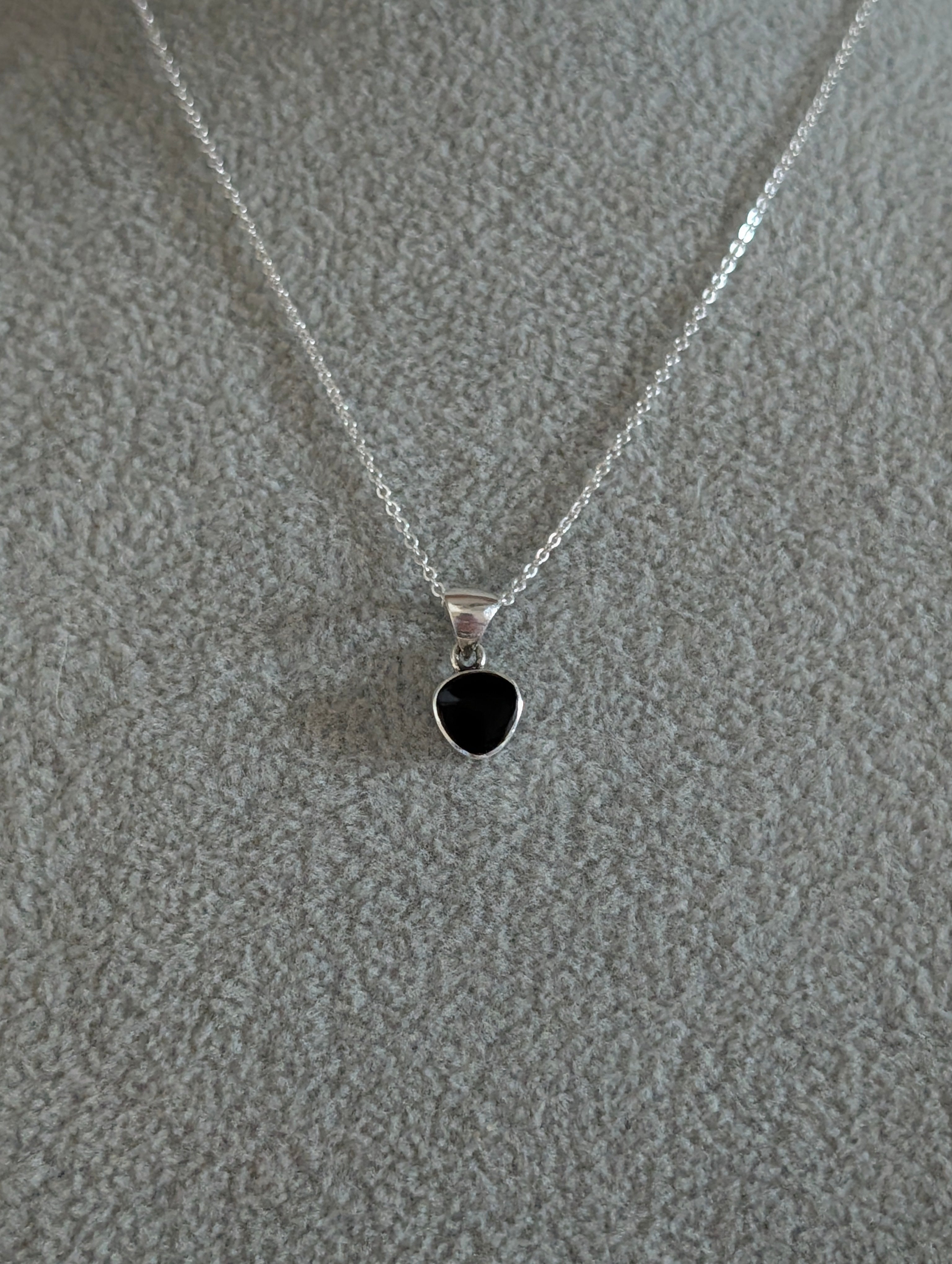 Petite Black Onyx Pendant & Sterling Silver Necklace