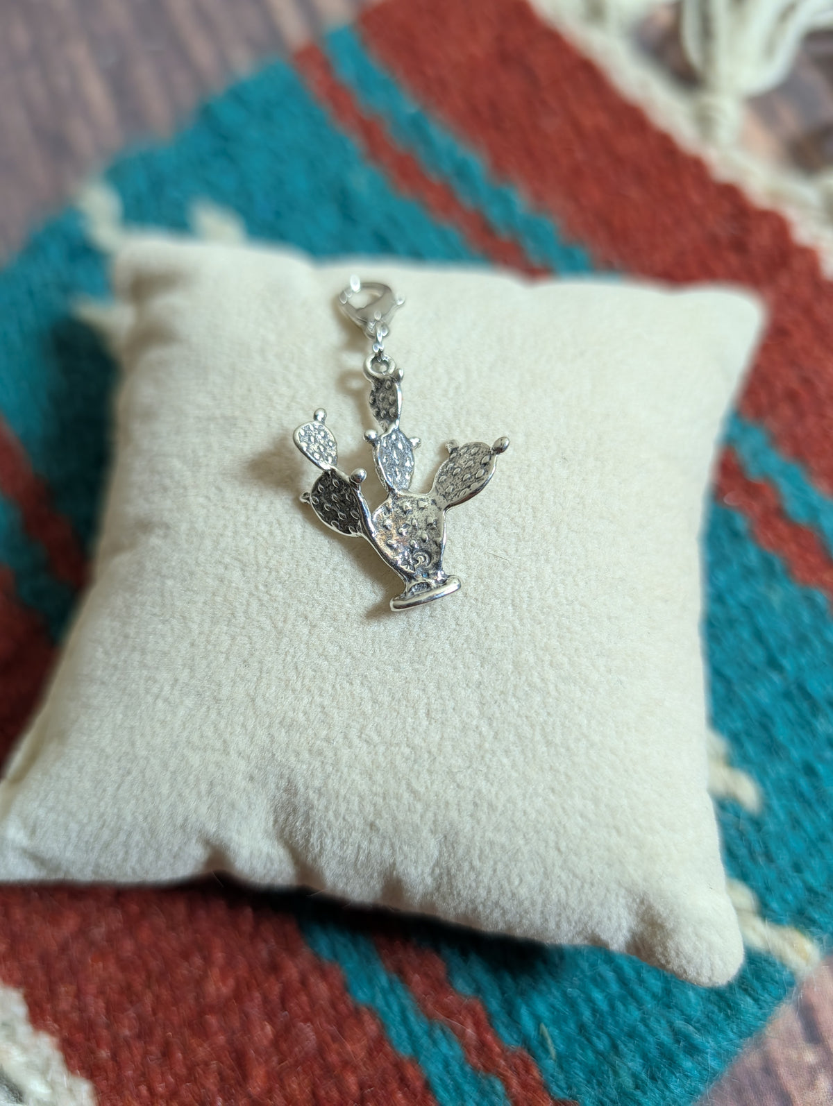 Handcrafted Large Prickly Pear Cactus Charm Sterling Silver Western Style