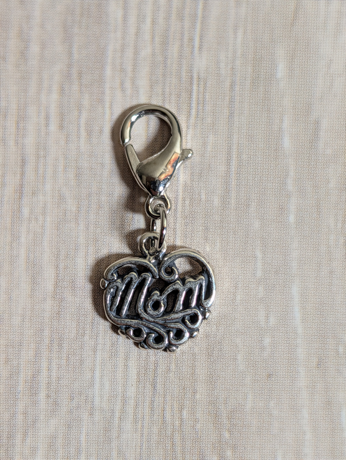 Handcrafted "Mom" Heart Shaped Charm Sterling Silver