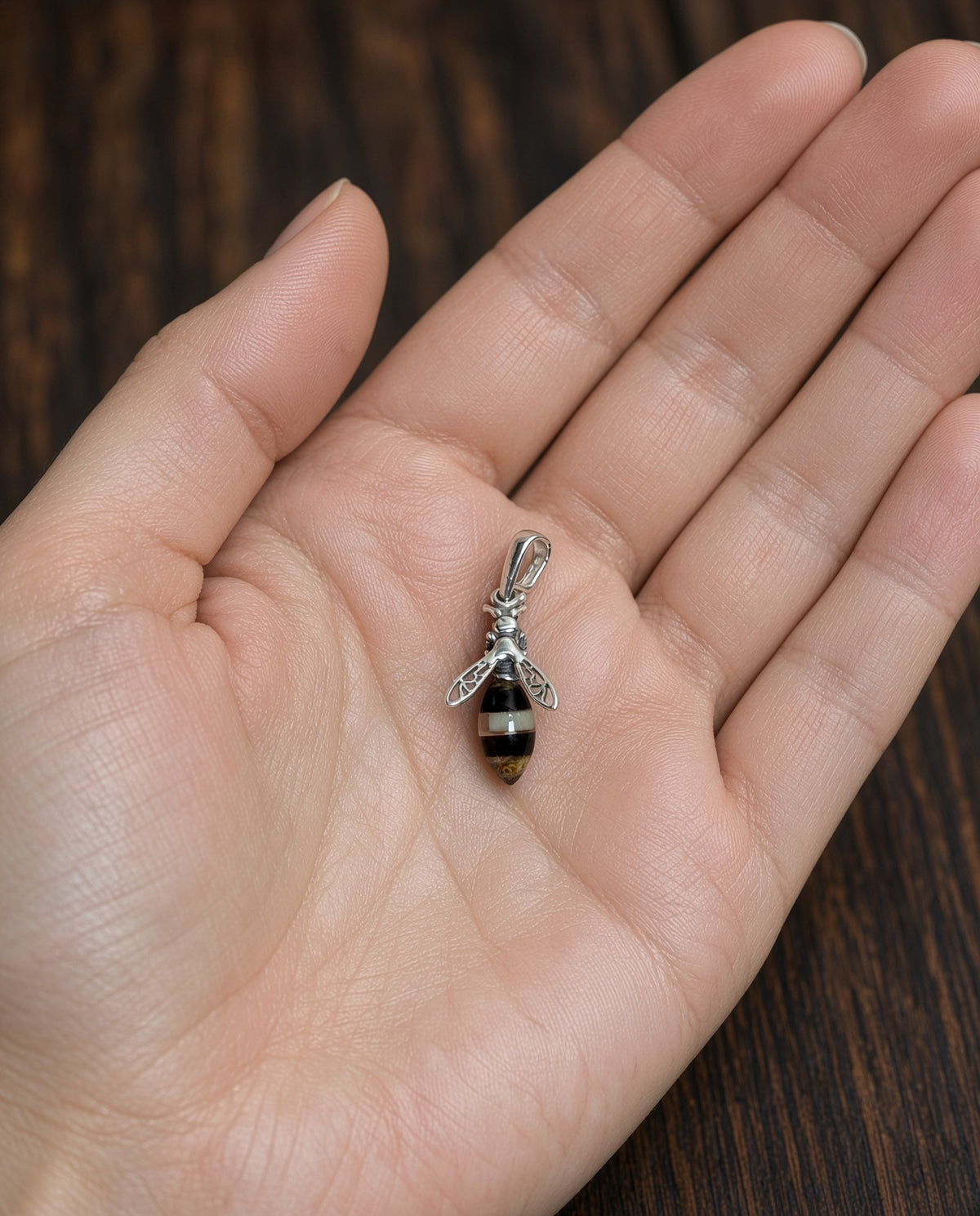 Handmade Bee Honey Cognac Cabochon & Sterling Silver Pendant