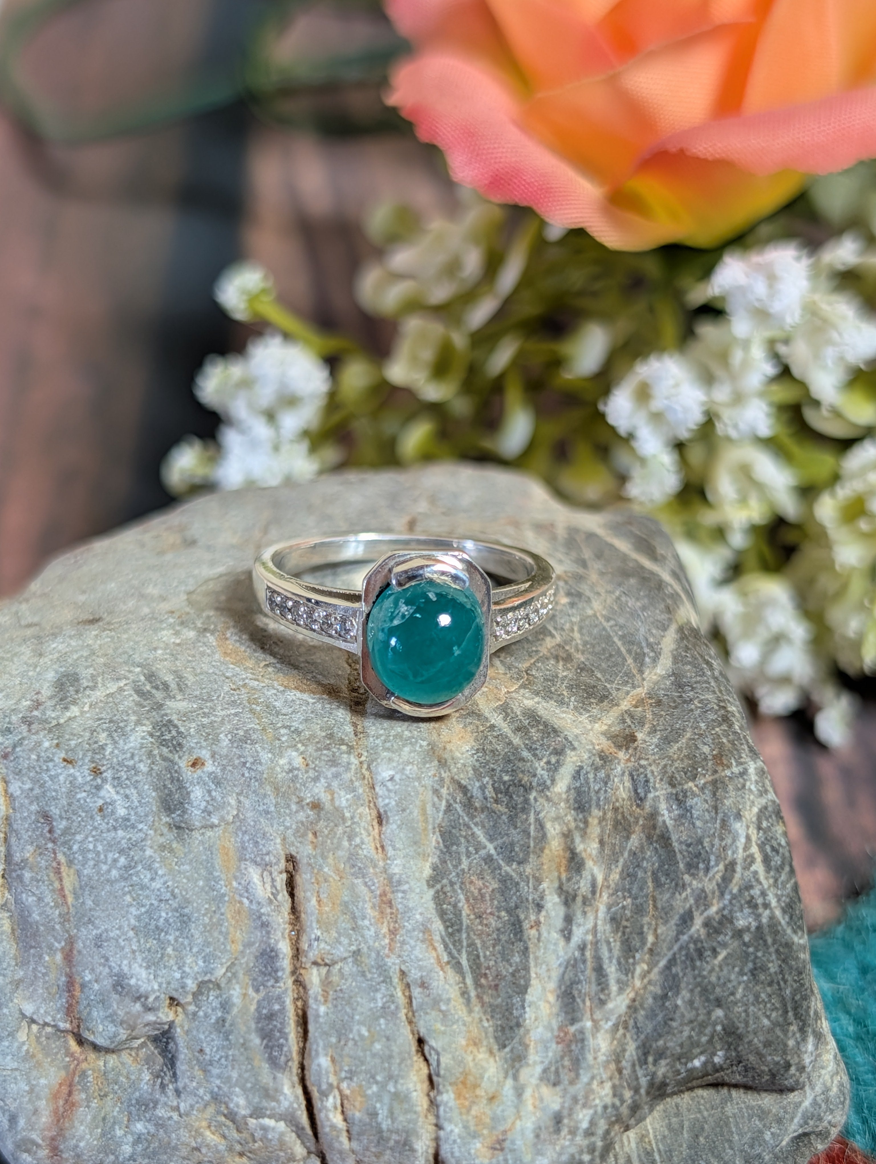 Emerald Ring Set in Sterling Silver  2ct set 7C Size 7.25