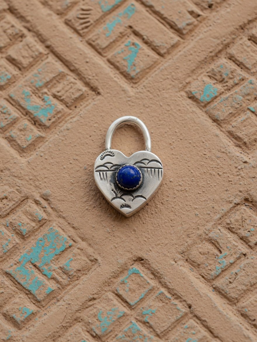 Sterling Silver Heart Padlock Pendant with Lapis Stone