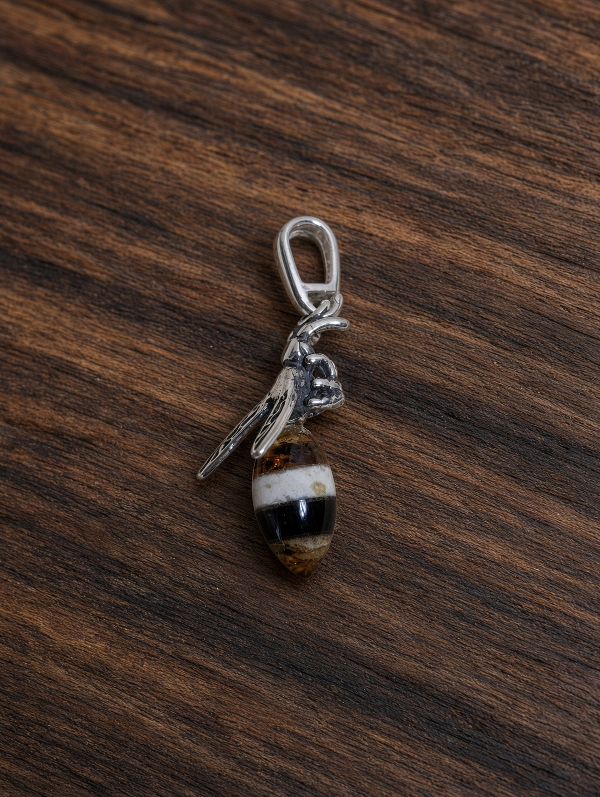 Handmade Bee Honey Cognac Cabochon & Sterling Silver Pendant Variant B01