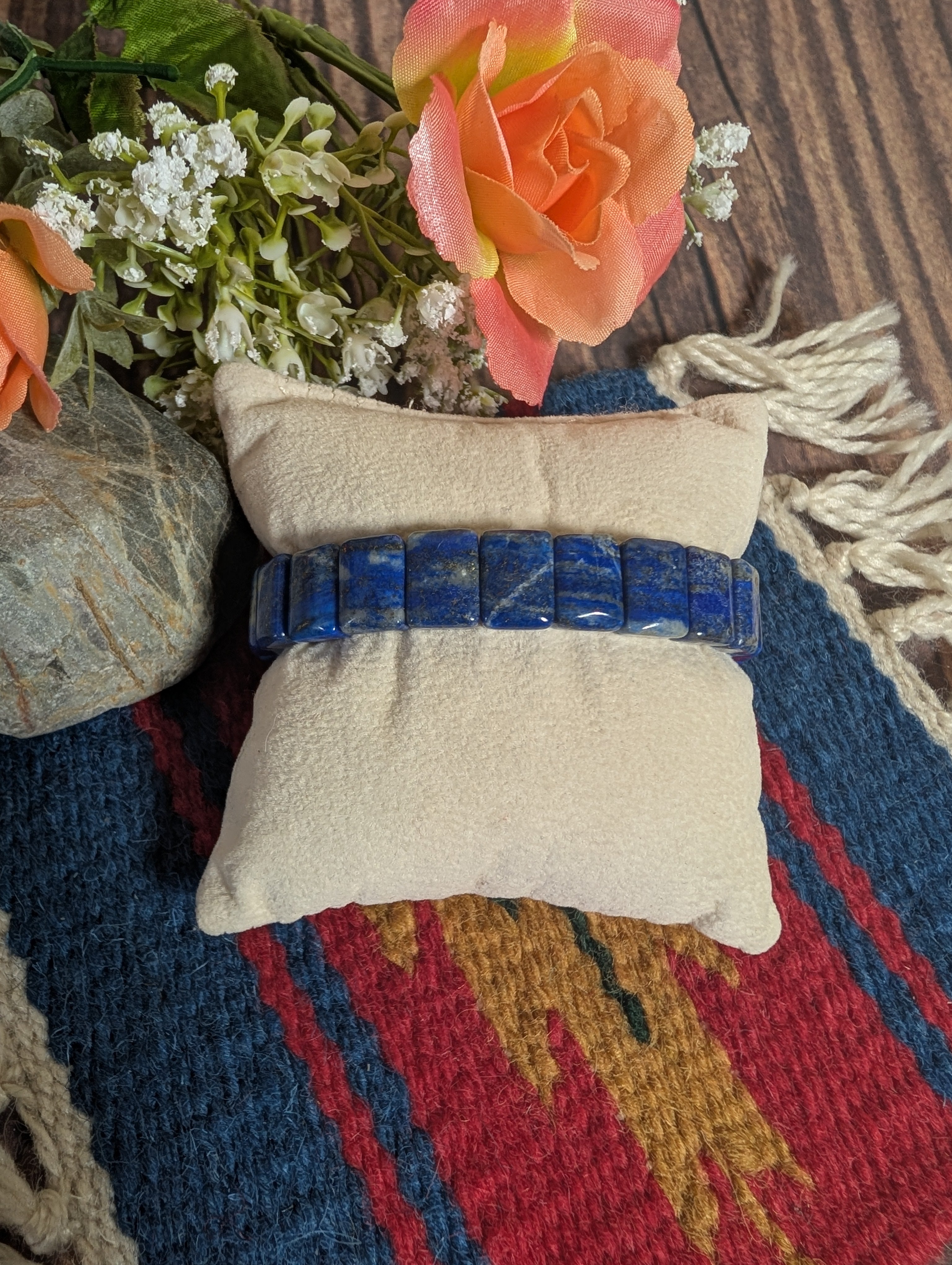 Lapis Rectangular Flat Elastic Stretch Bracelet