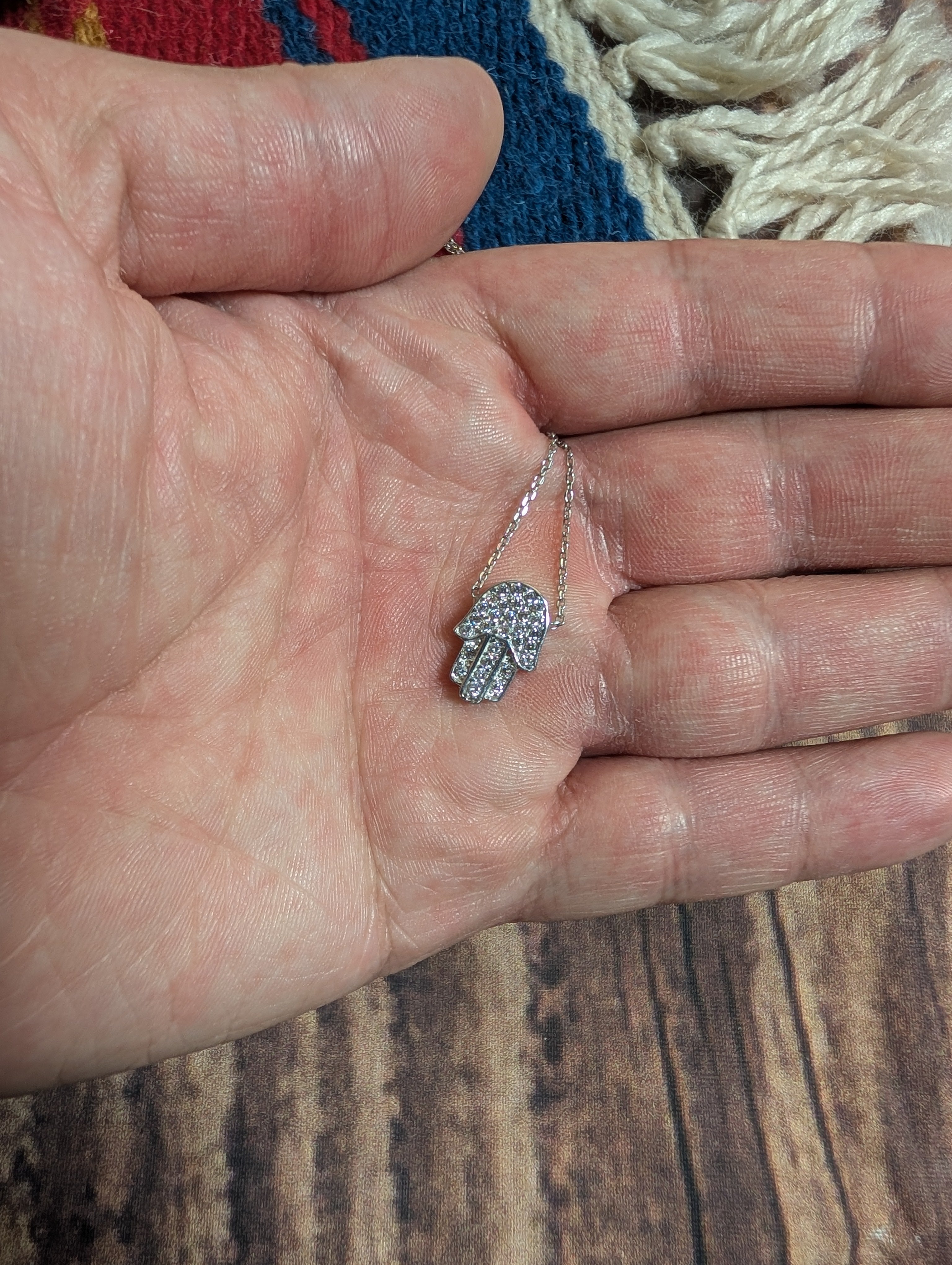 Hamsa Hand CZ Pendant On Sterling Silver Necklace
