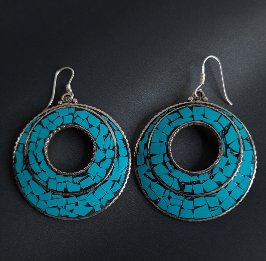 Mosaic Turquoise Disk Shaped Earrings