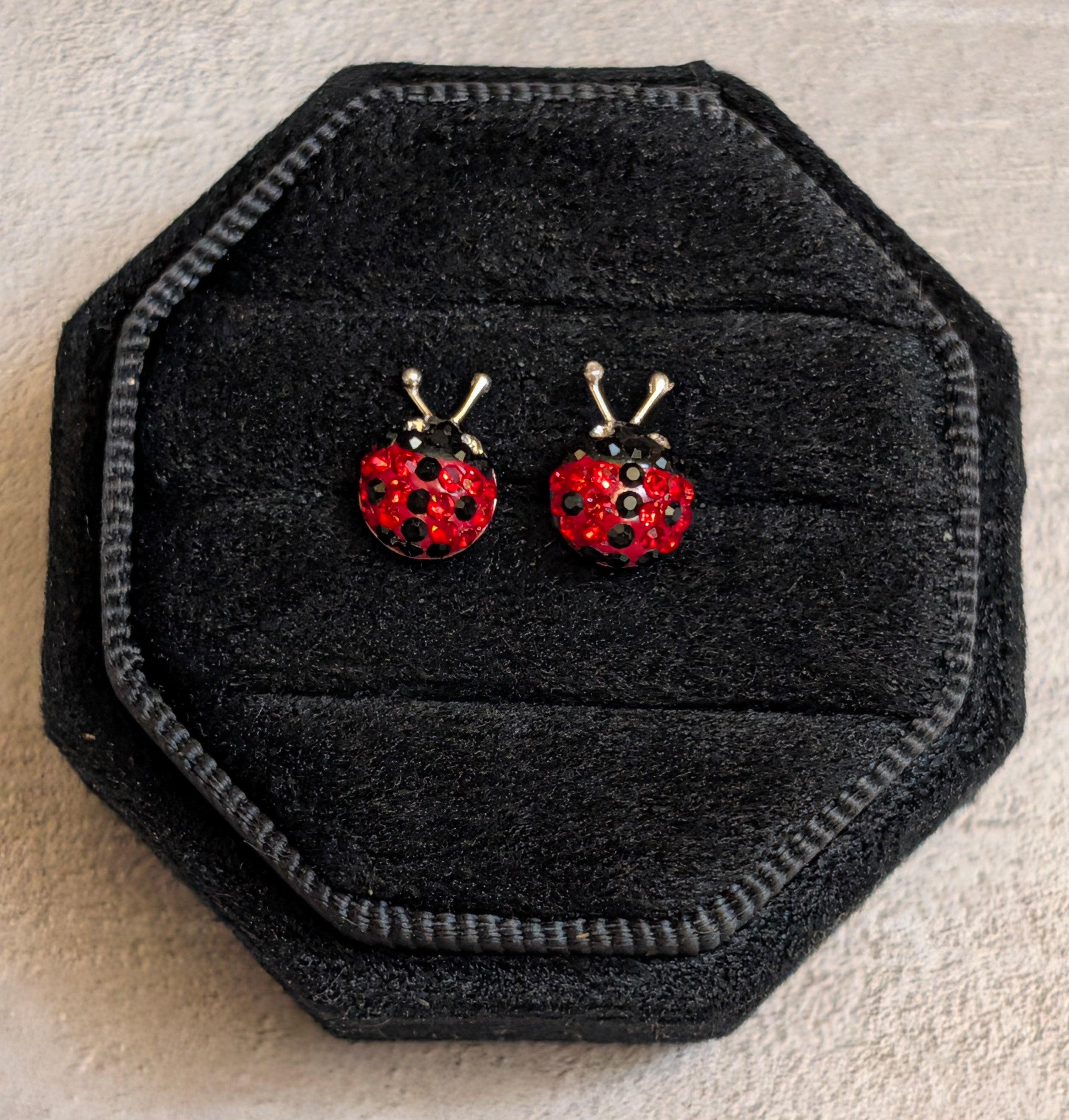 Ladybug CZ Sterling Silver Stud Earrings