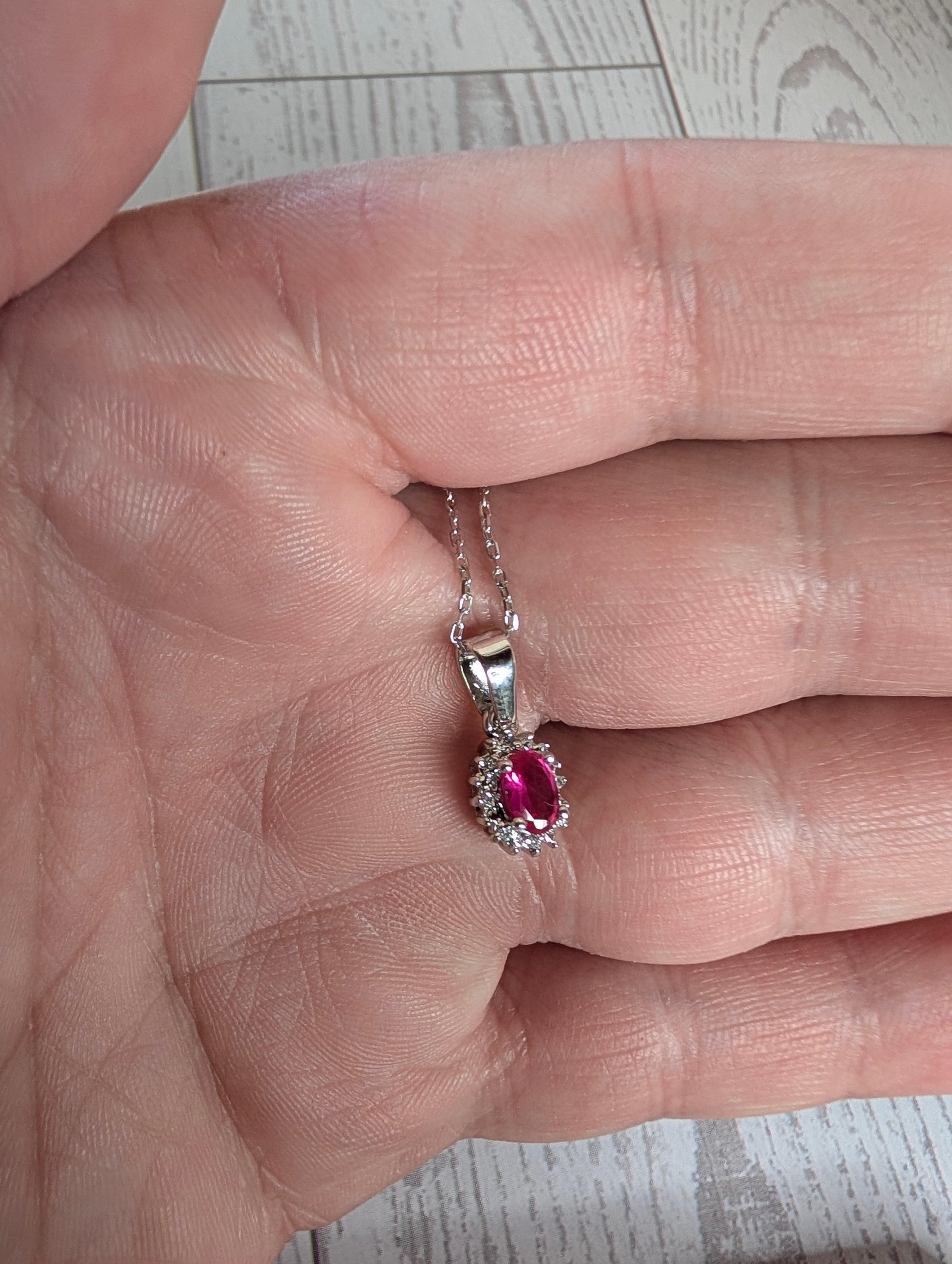 Sterling Silver CZ Hot Pink Oval  GemStone Earrings & Necklace Jewelry Set