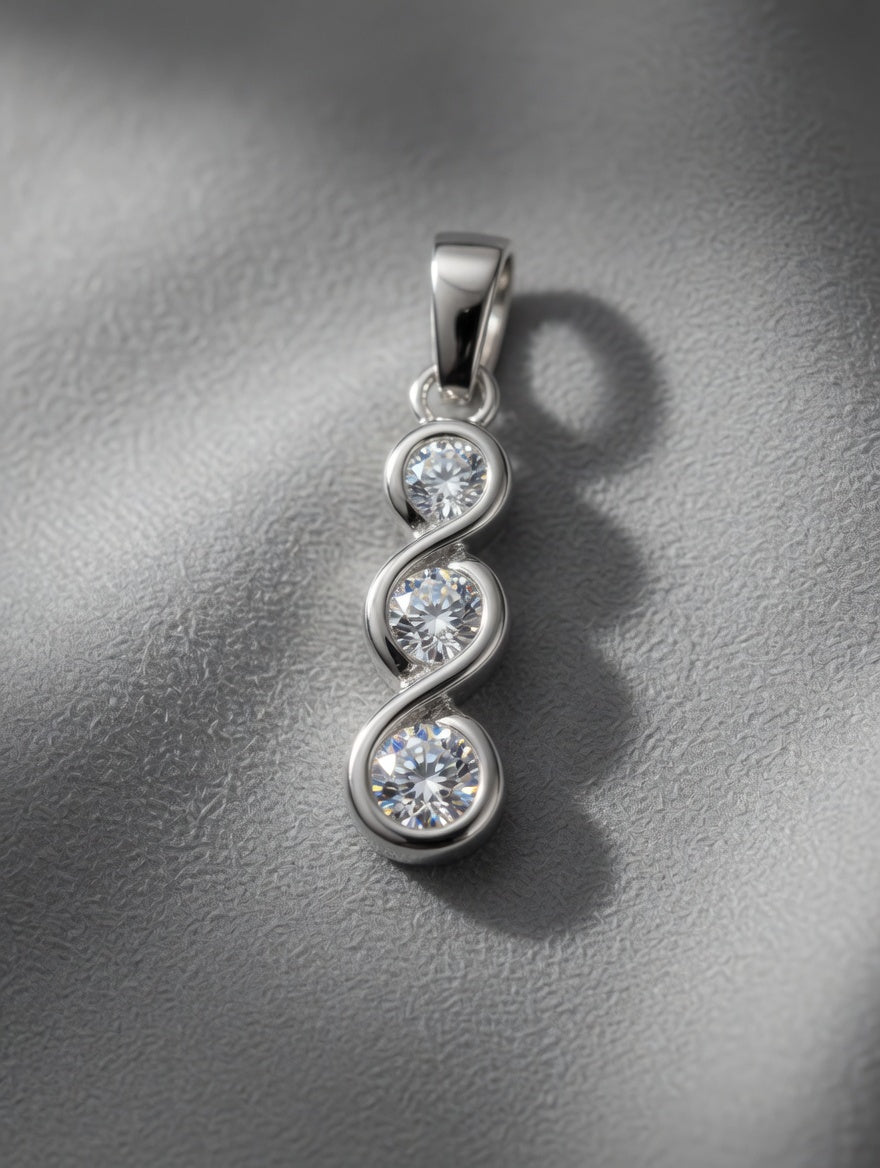 Sterling Silver CZ Three Stone Vertical Swirl Pendant