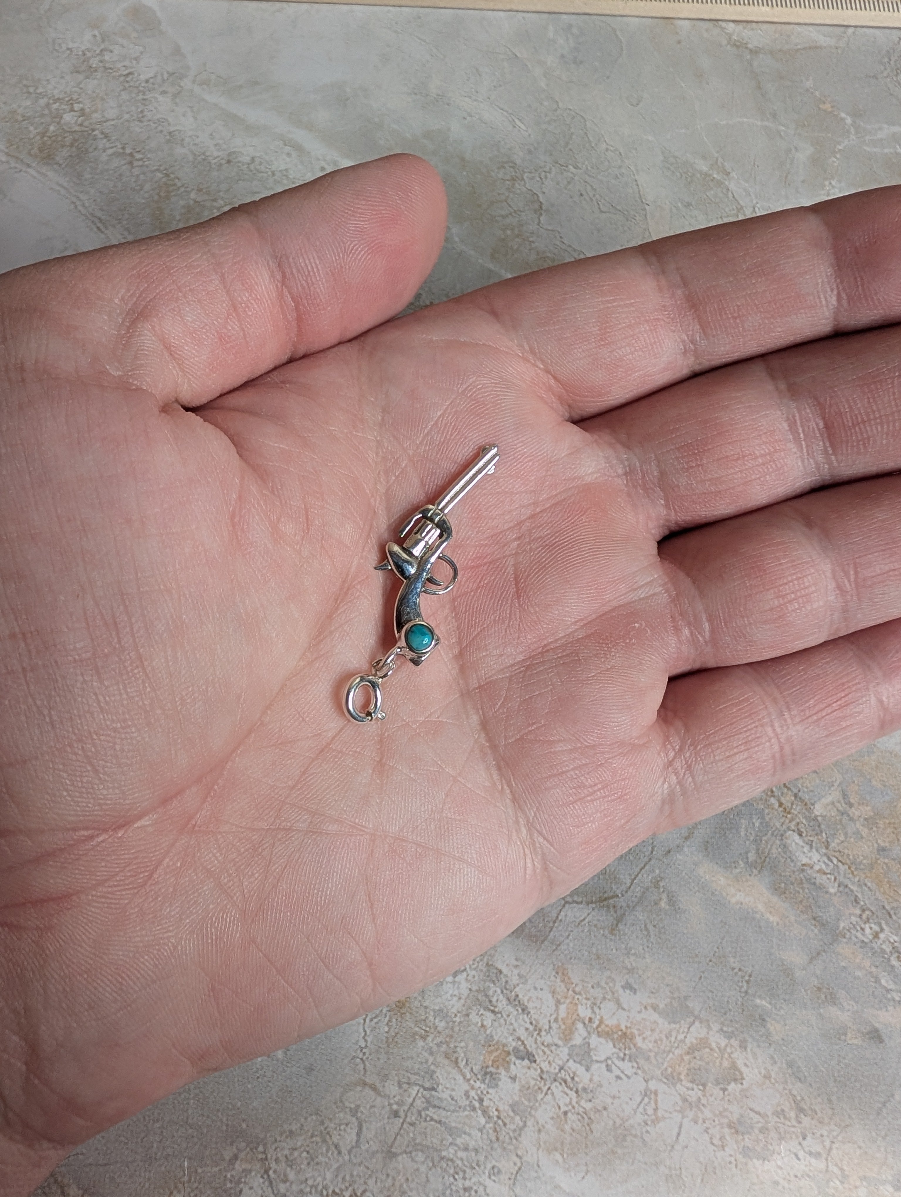 Sterling Silver Gun Charm With Turquoise
