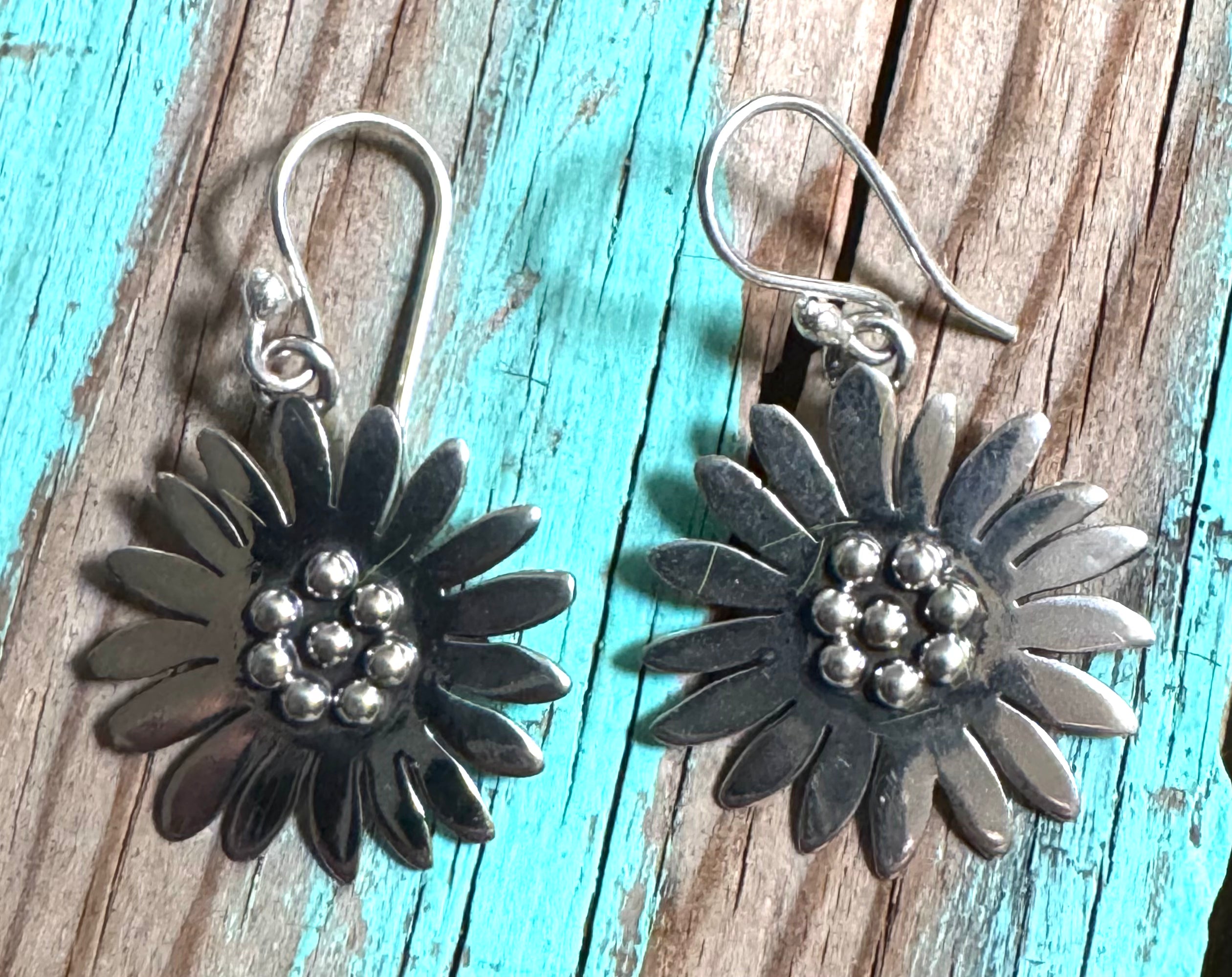 Sterling Silver Sunflower Hook Earrings