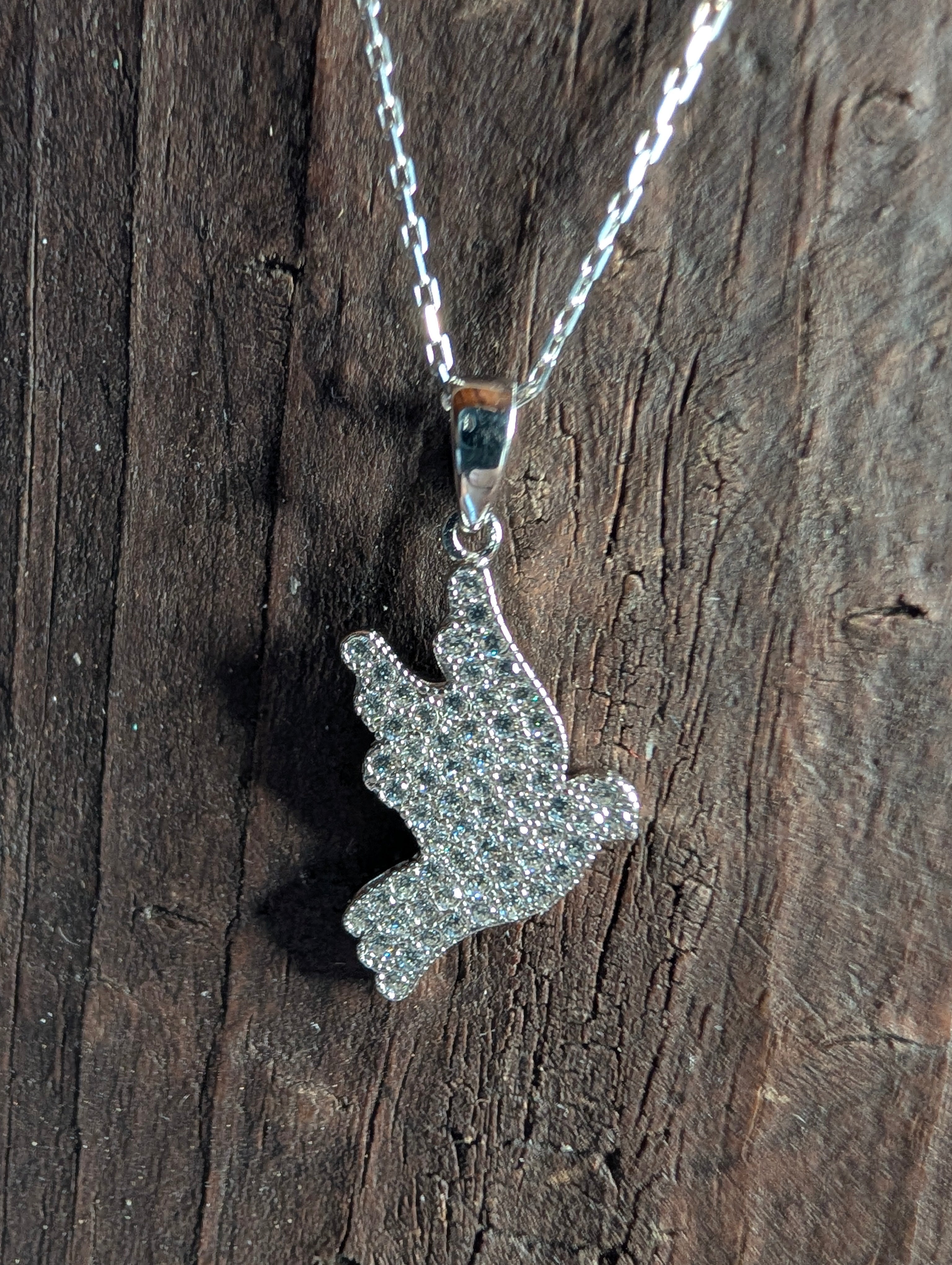 Sterling Silver CZ Peace & Love Dove Studded Pendant Necklace